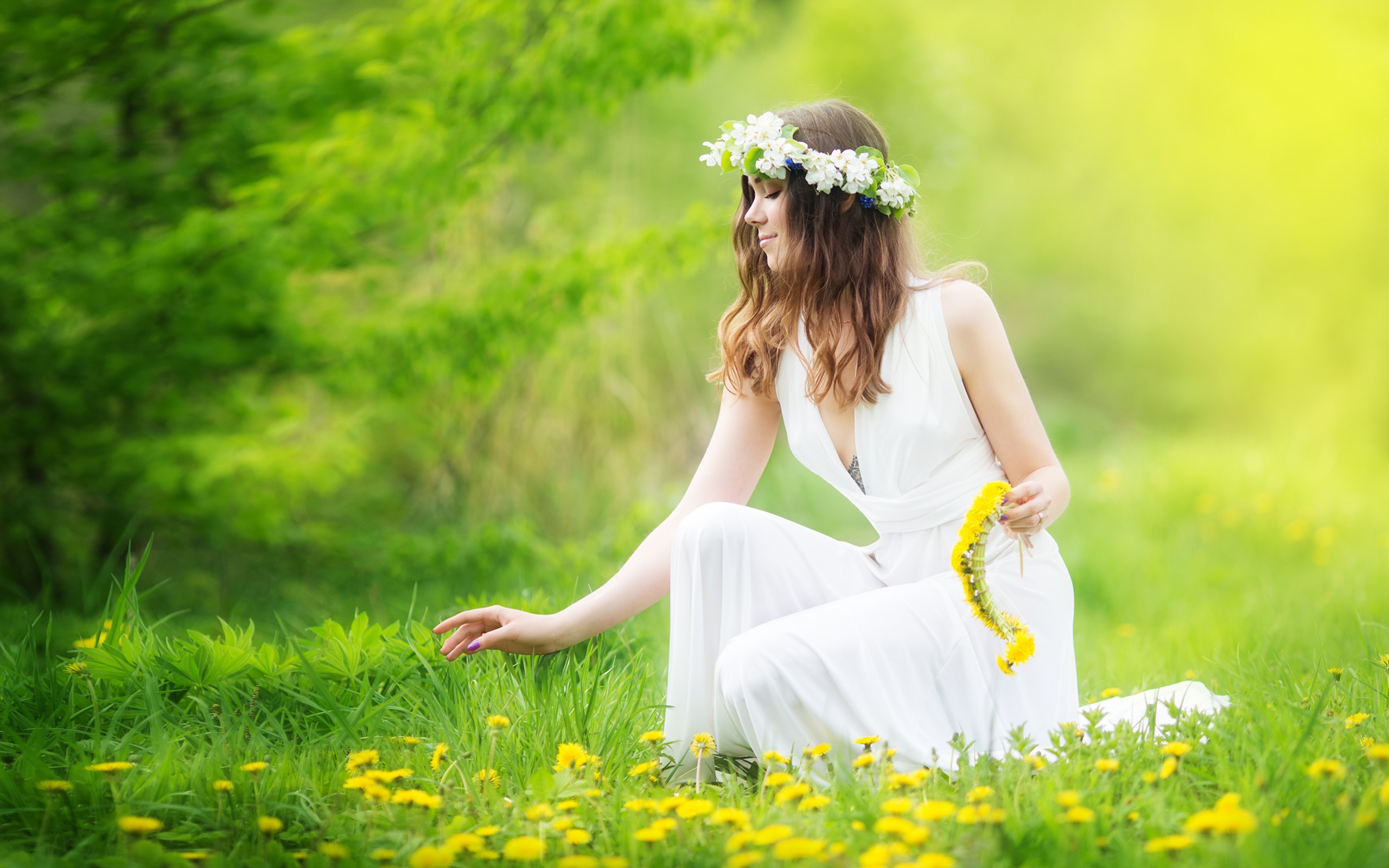 одуванчик, девушка, венок