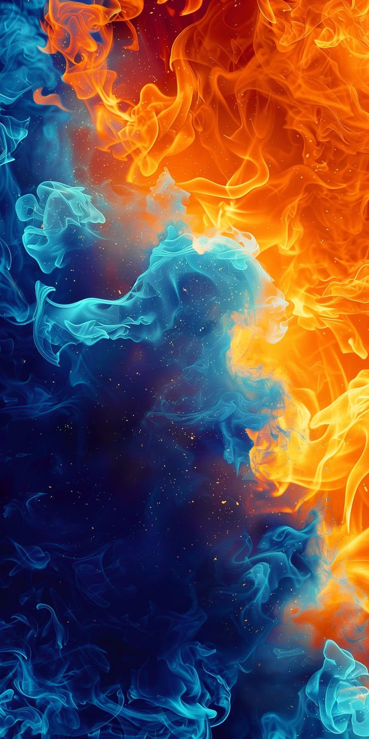 огонь и вода в воздухе на голубом фоне