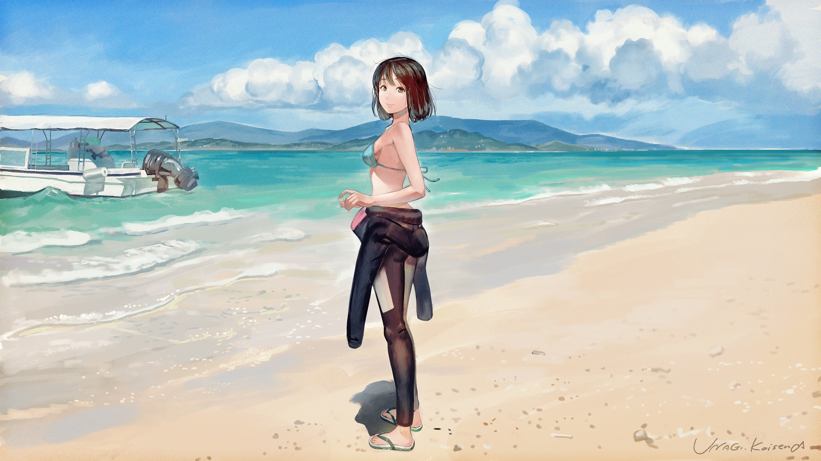 аниме, море, рисунок