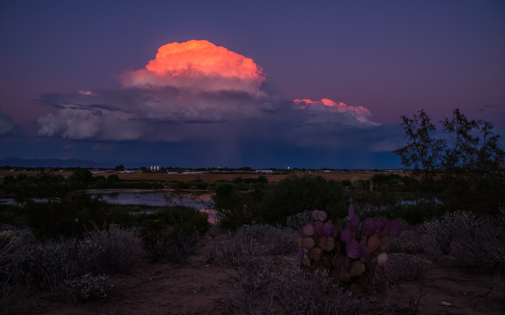 женщина облако в небе с розовым свечением над пустынным пейзажем