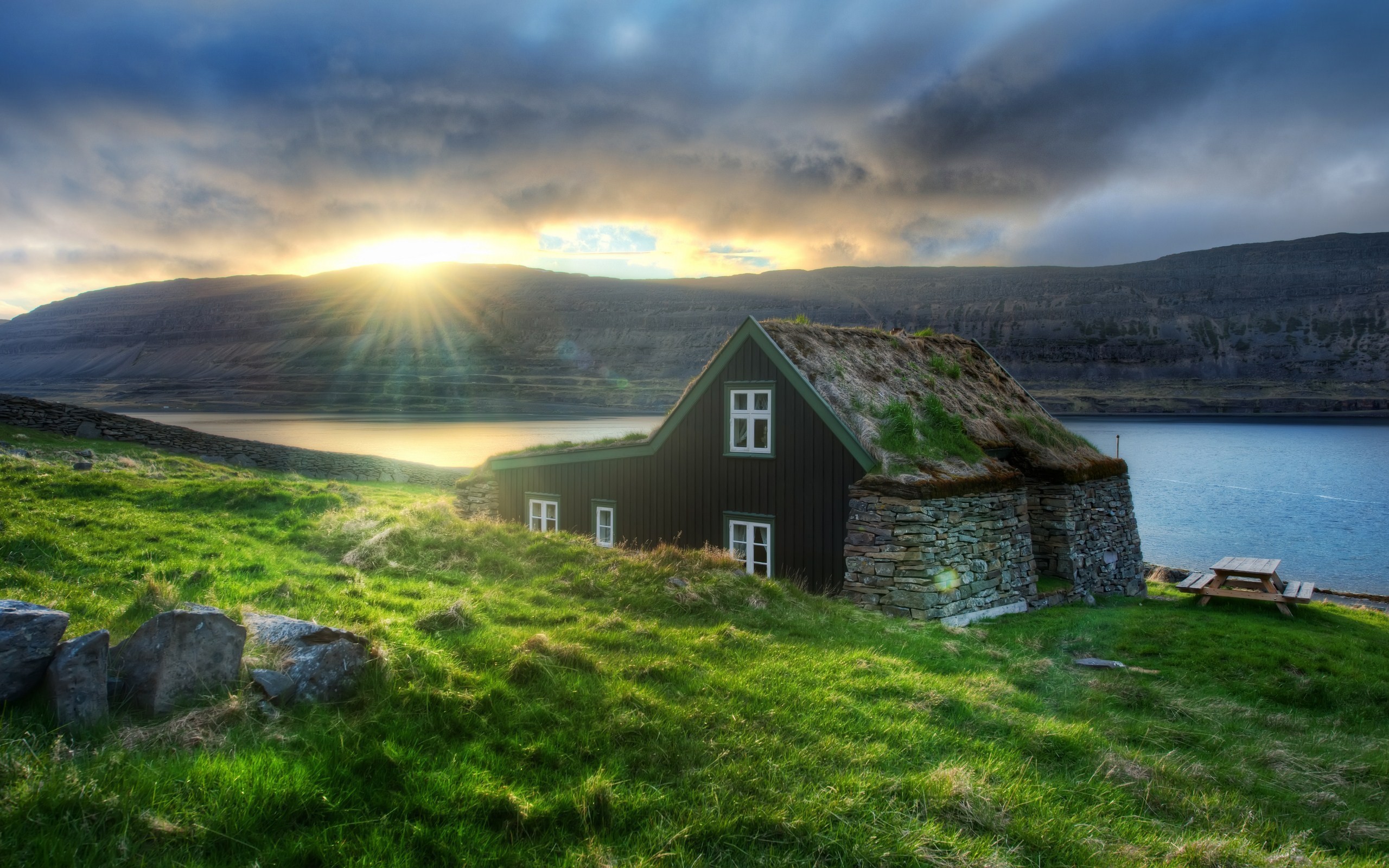 природа дом небо облака Исландия ночь загрузить