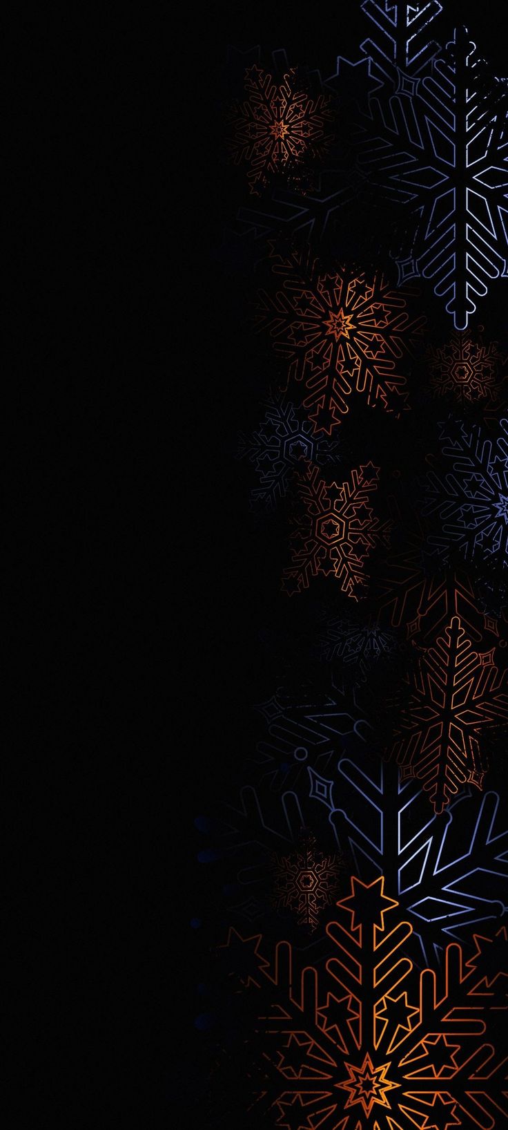 на черном фоне много снежинок с синей границей