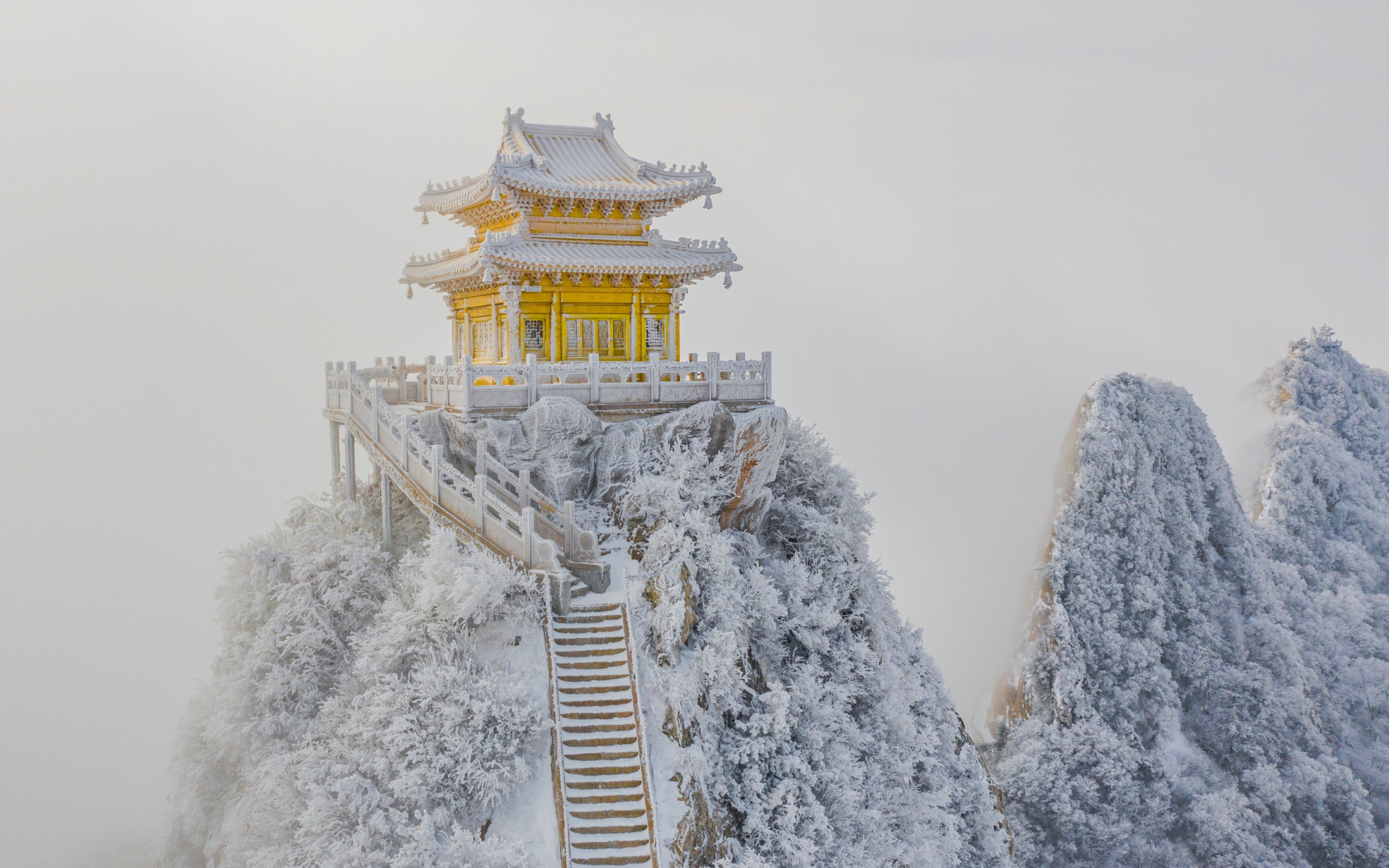 снег, winter, stair