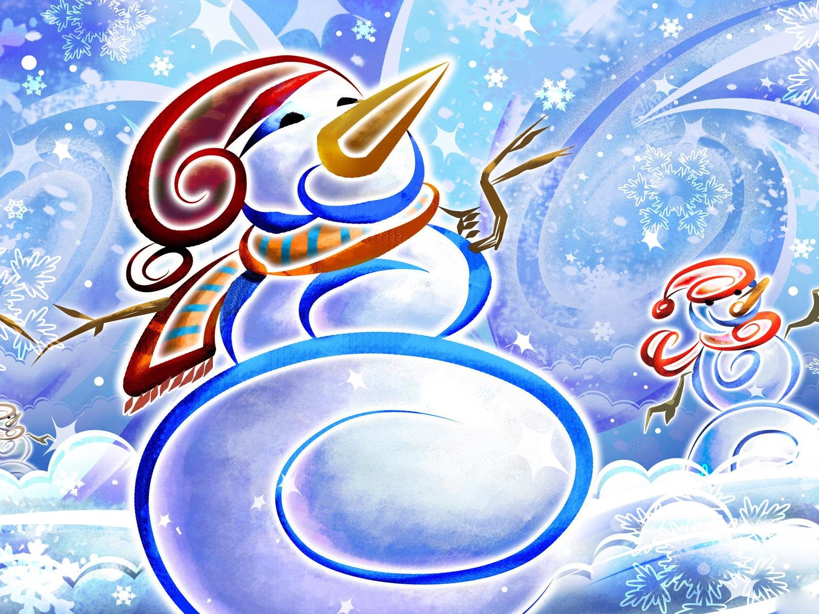 зима, снеговик