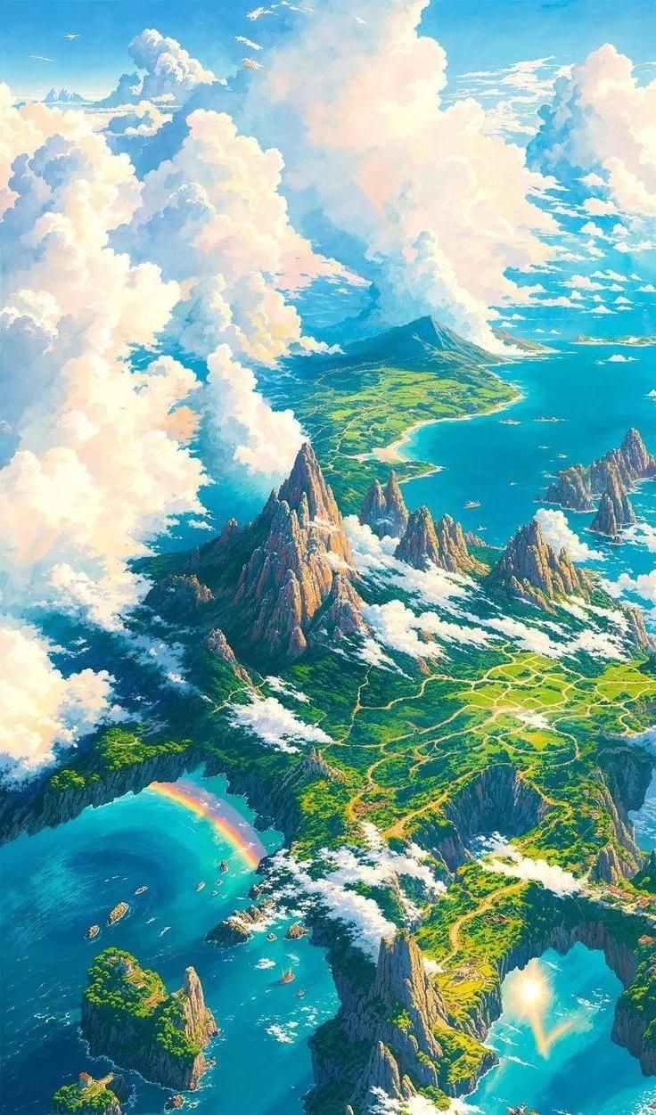 картина горного хребта с радугой в небе