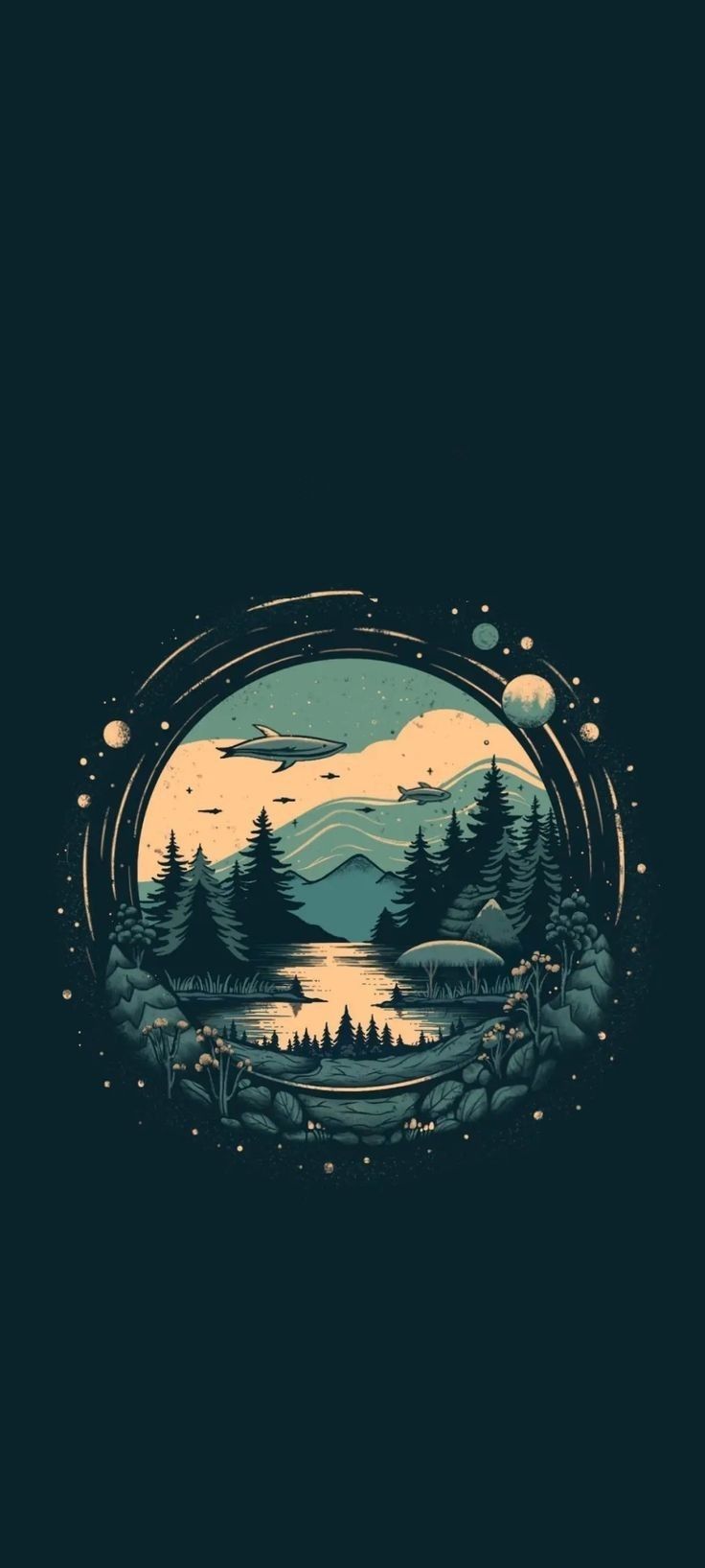 темный фон с озером и горами в середине