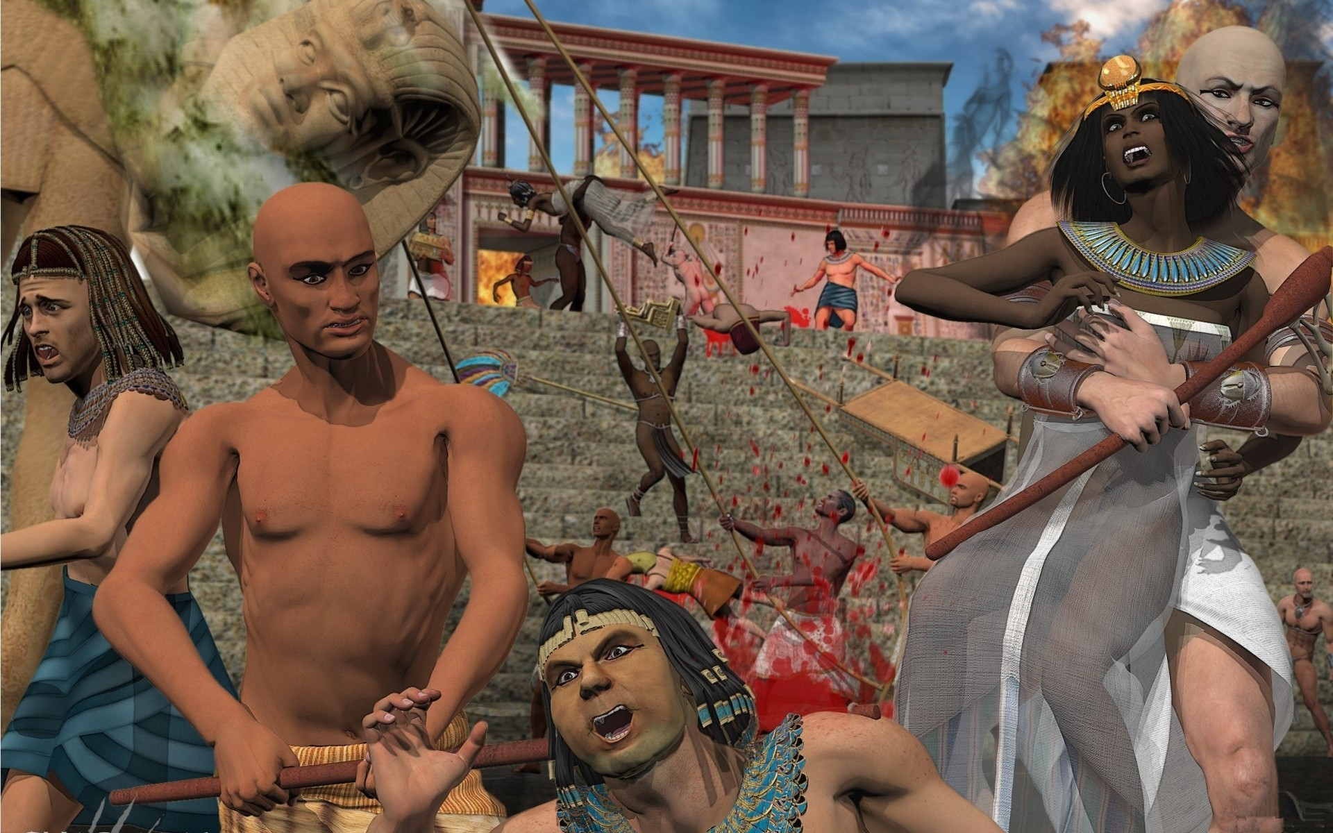 есть много людей, которые стоят в поле с палками