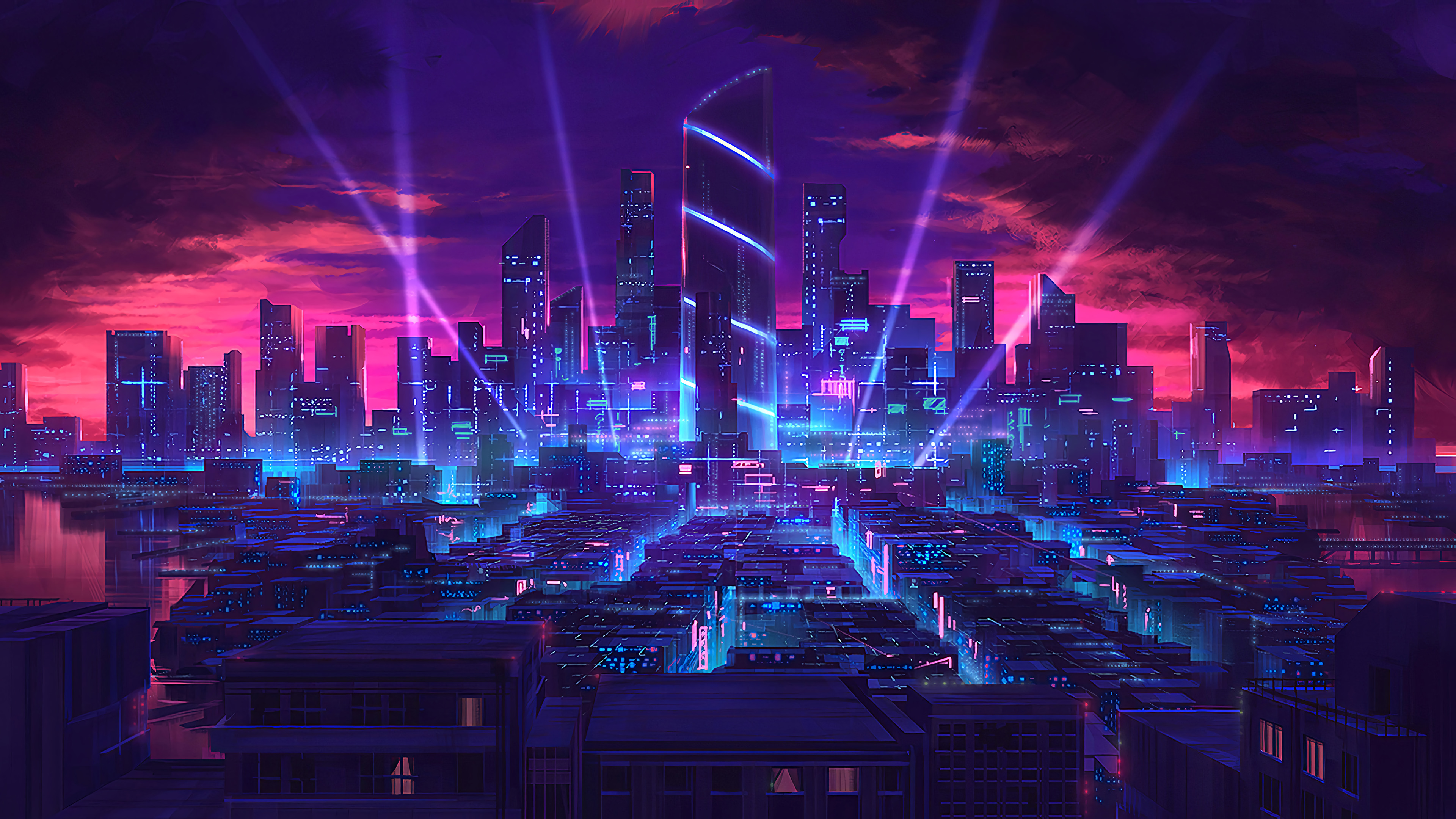 город, ночь, cyberpunk
