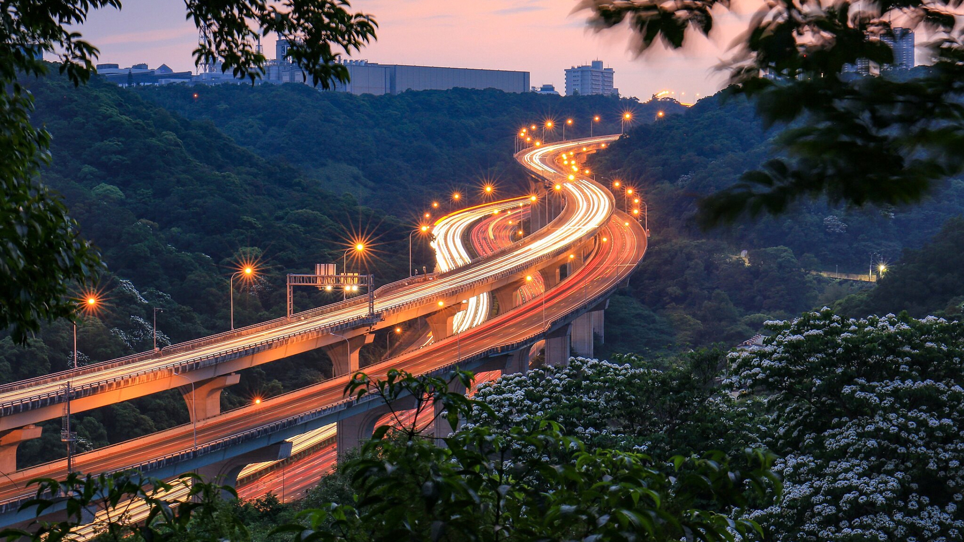 taiwan, виадук, огни
