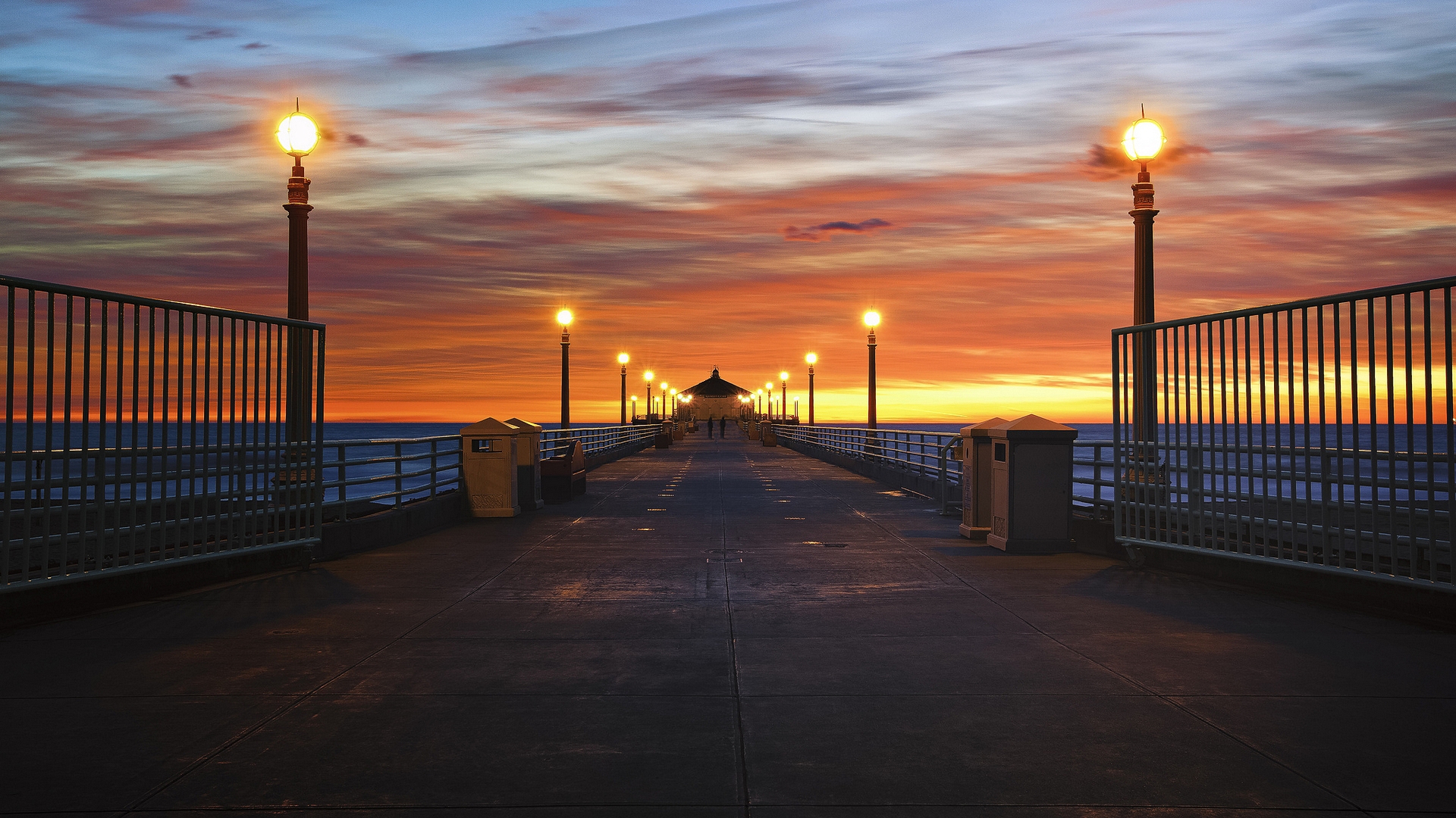 небо, закат, огни