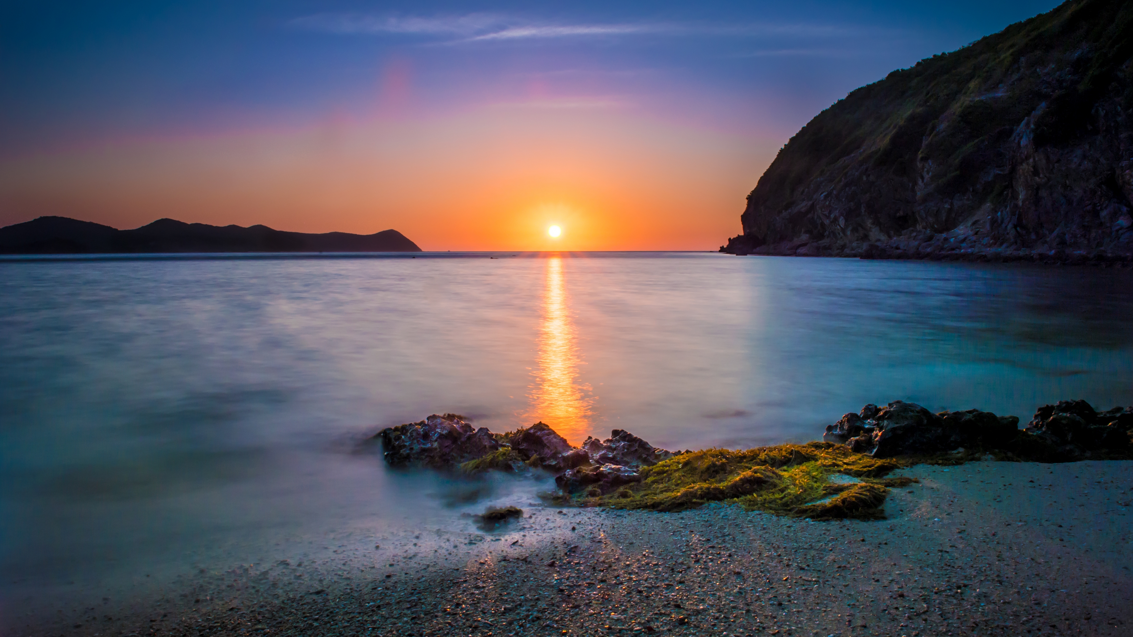гора, море, закат