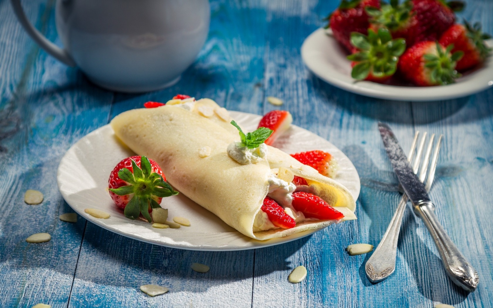 крем, мороженое, клубника