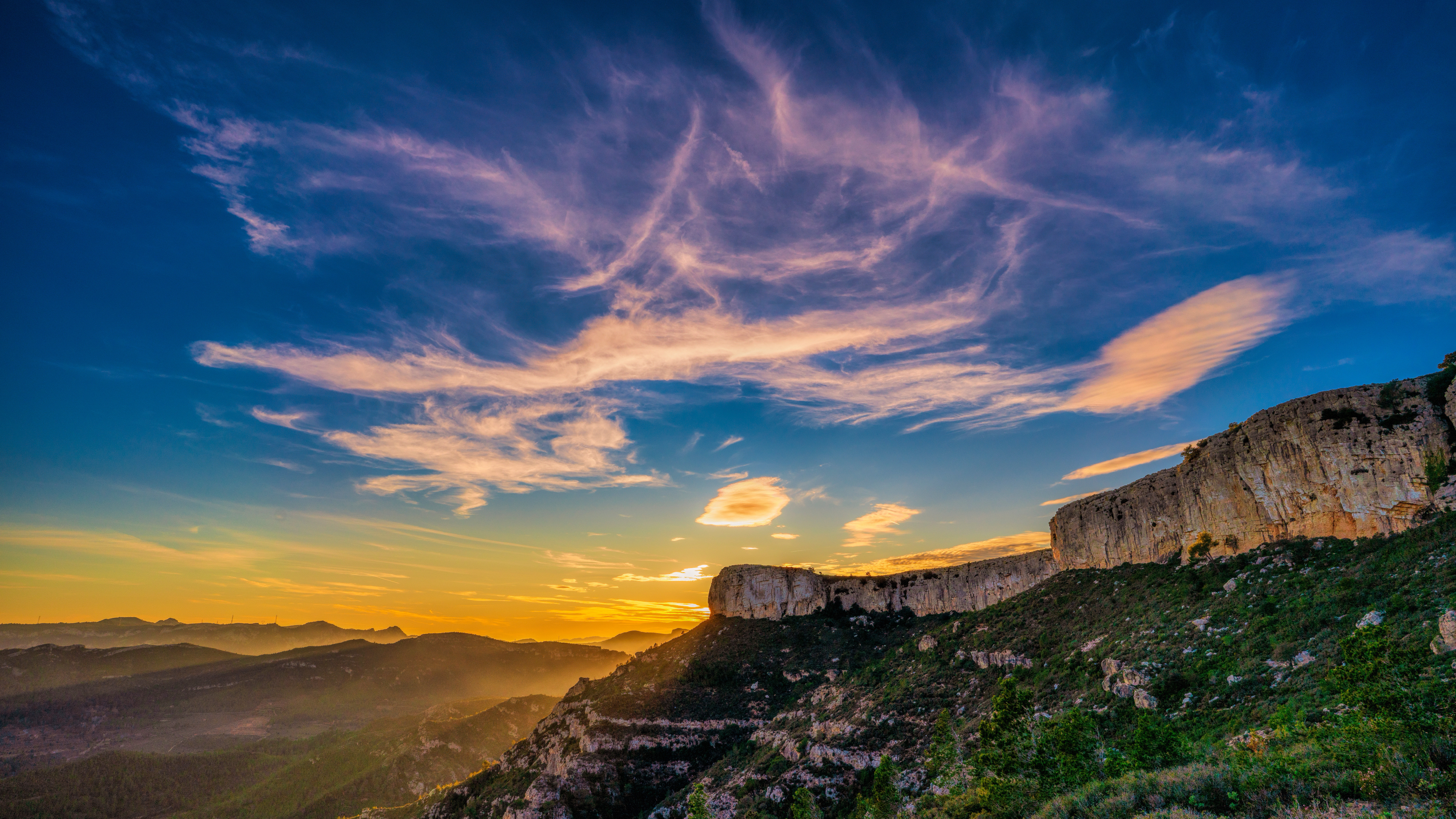 montaña, pantalla, atardec
