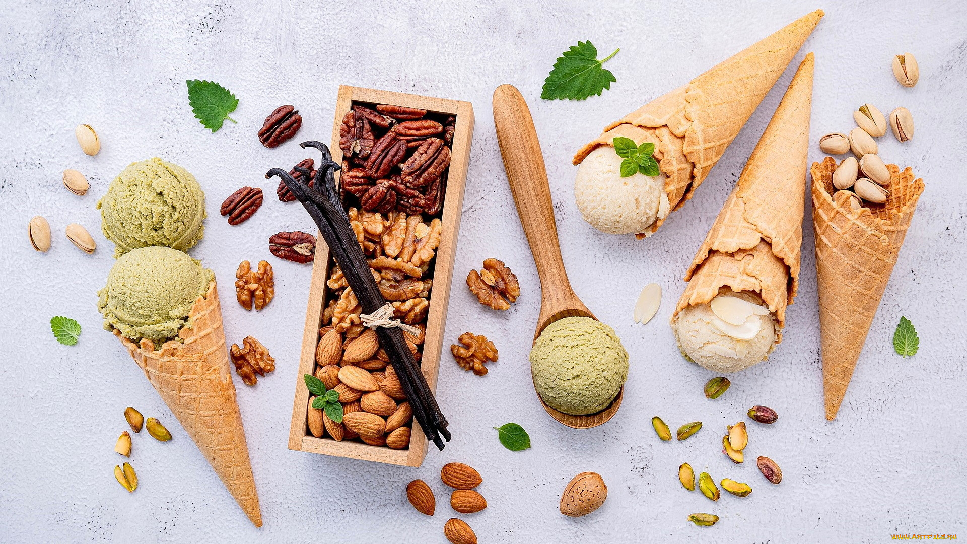 мороженое, лед, орех