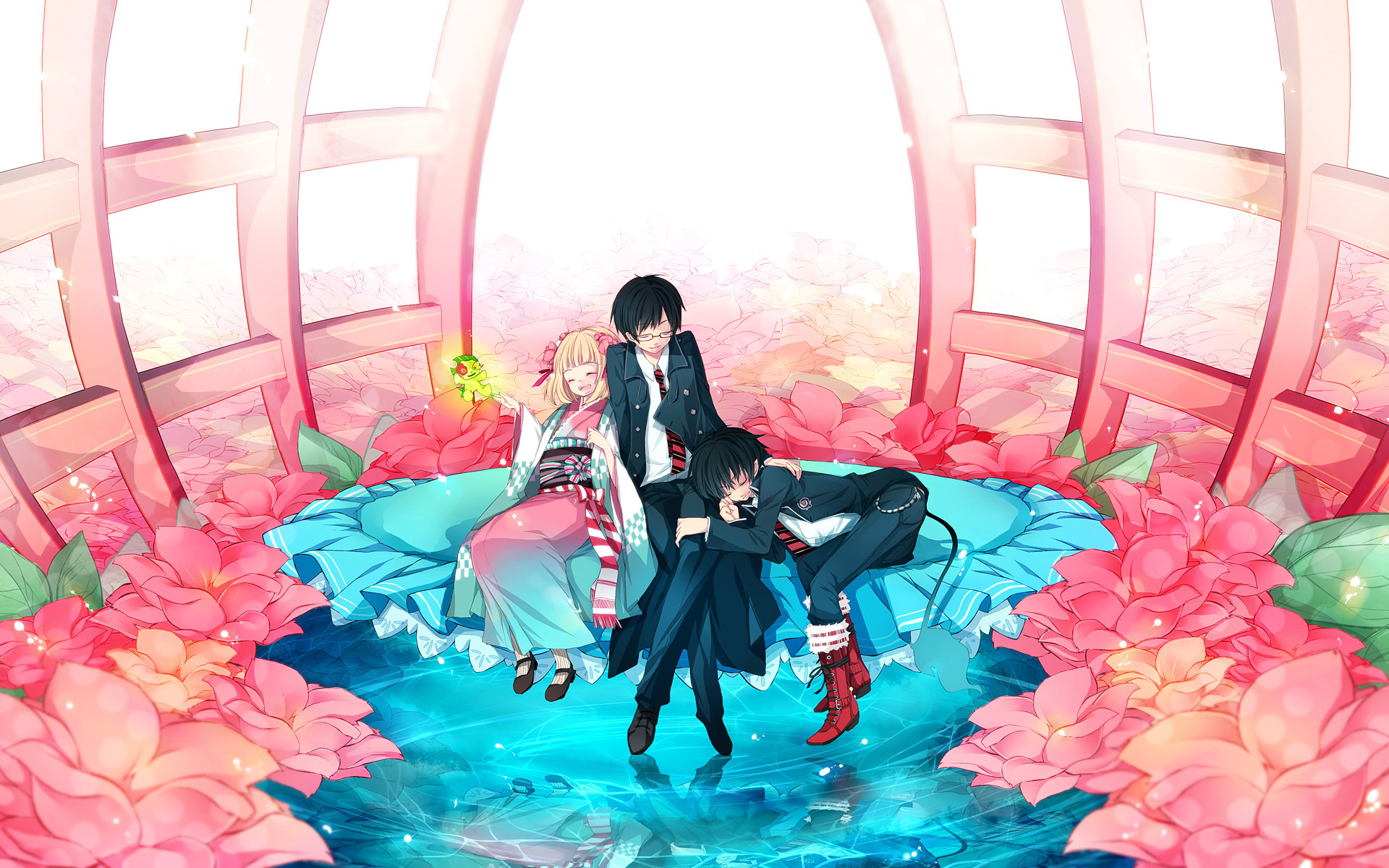 синий, экзорцист, аниме