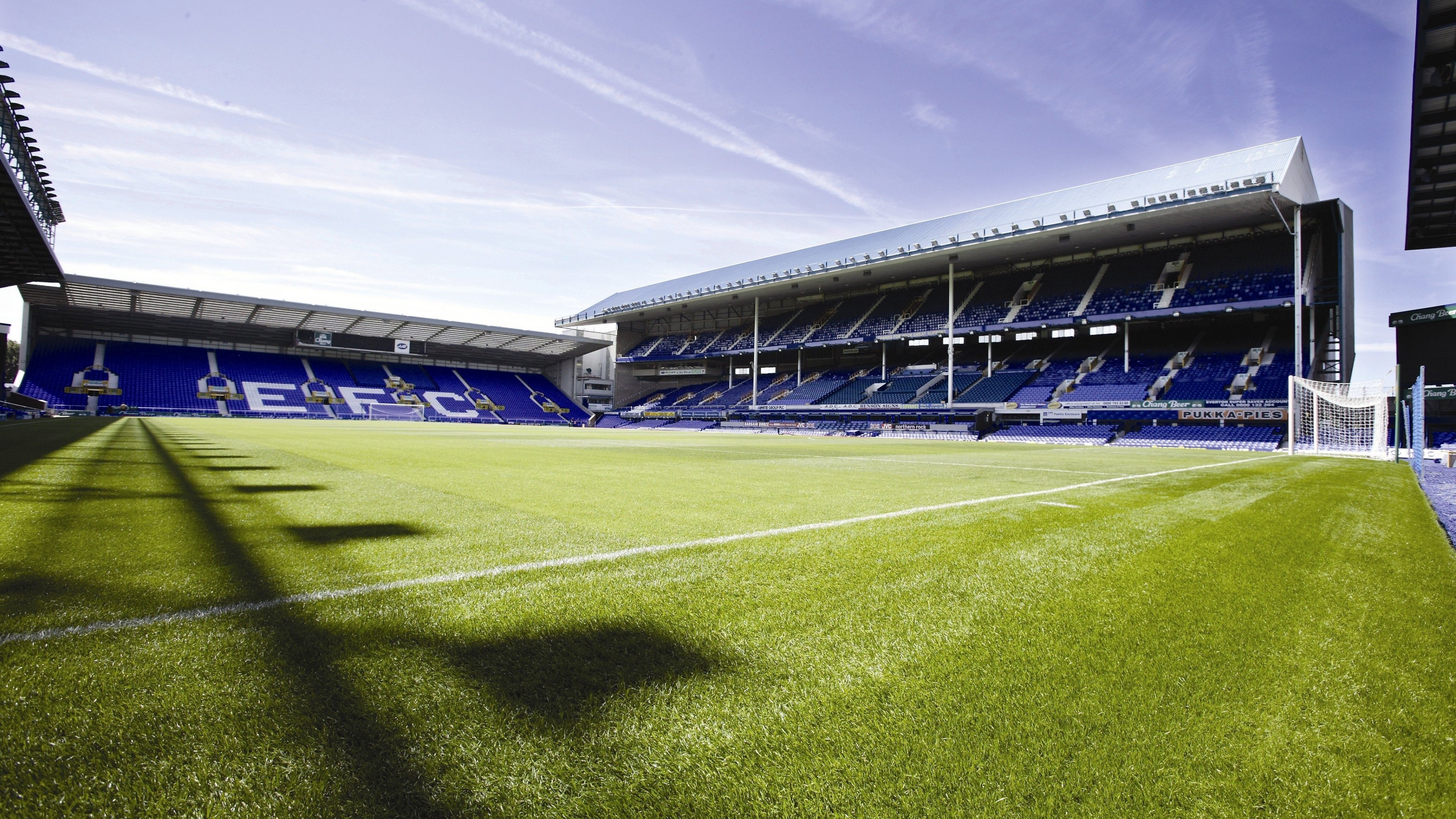 женский вид футбольного поля с голом в середине