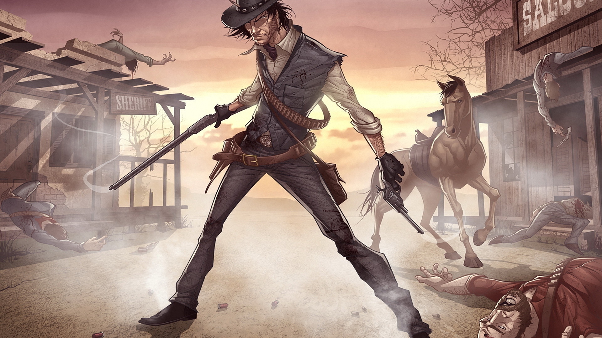 Wild bandito играть. Red Dead Redemption 2 Art. Patrick Brown Red Dead Redemption. Джон Марстон ковбой. Стимпанк дикий Запад.