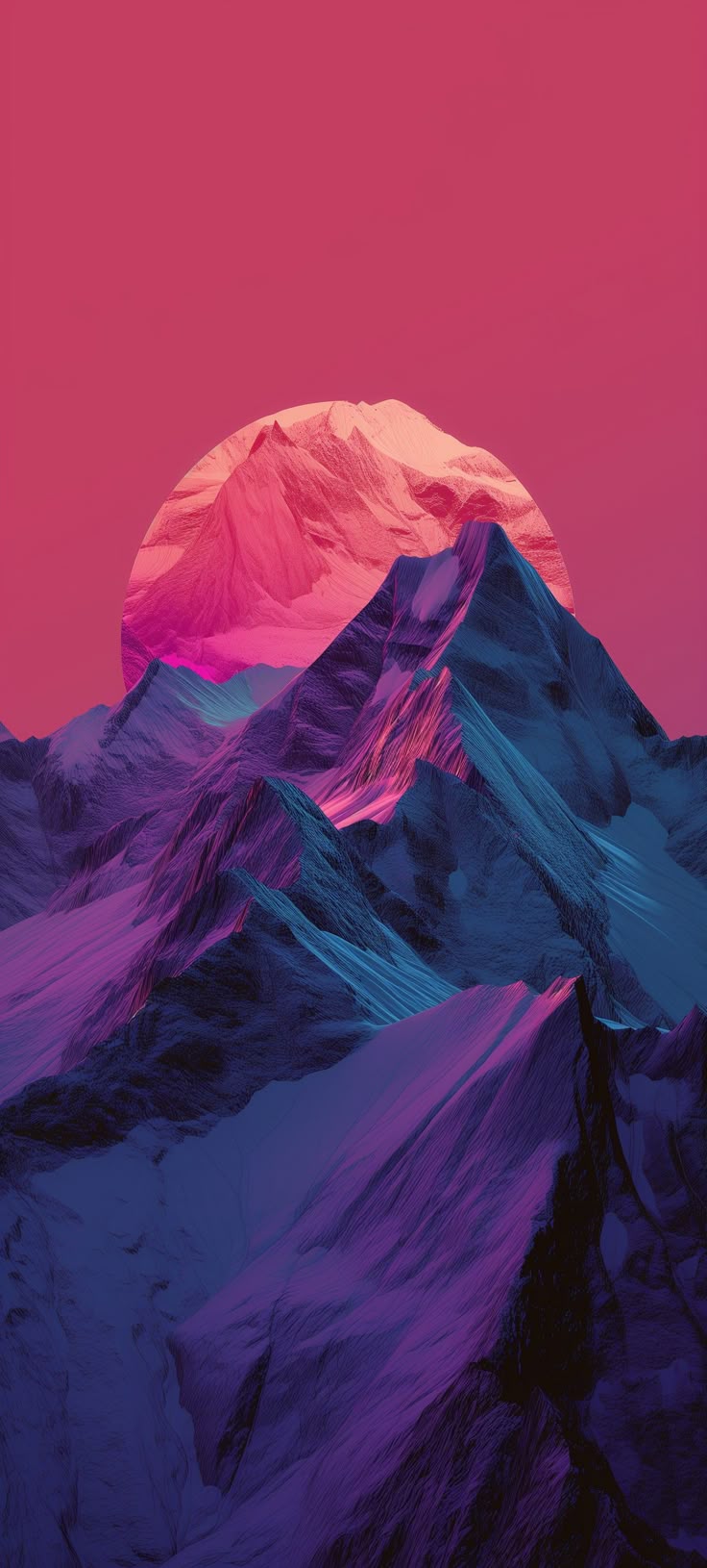 гора с розовым небом и солнцем