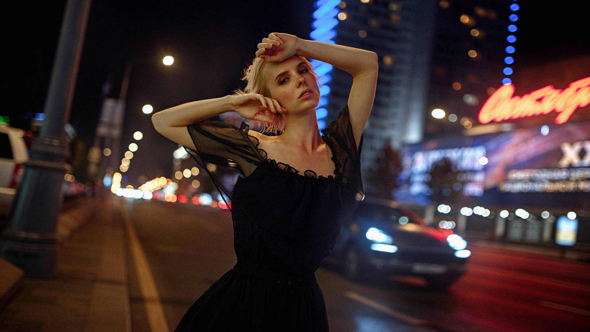 noche, modelo, calle