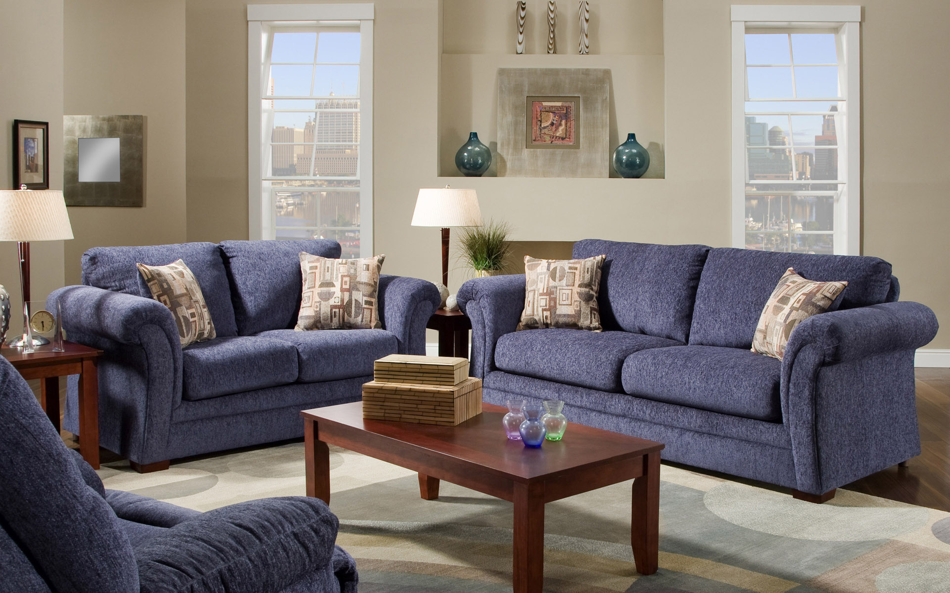 living, room, blue