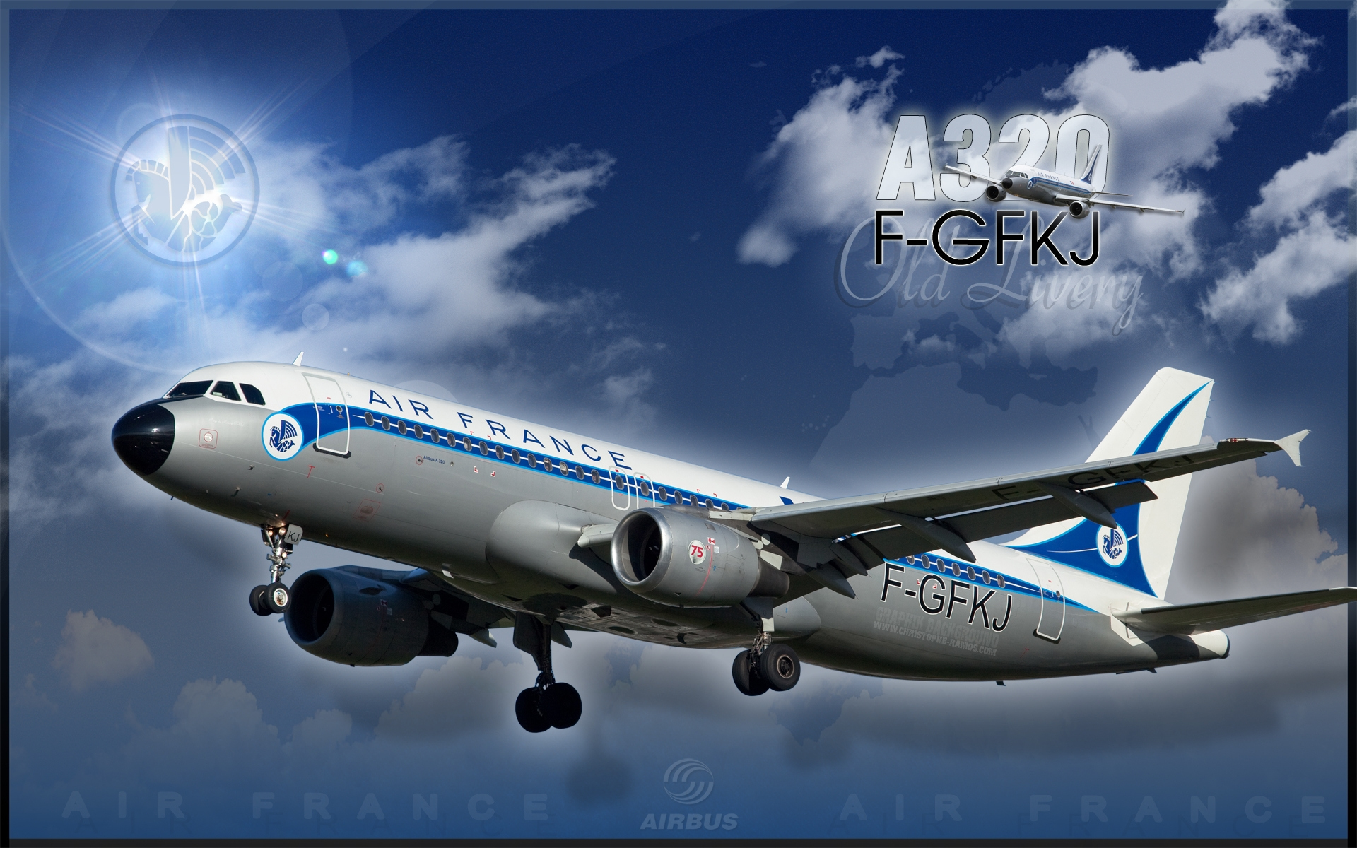 есть большой реактивный лайнер, летящий по воздуху с небесным фоном