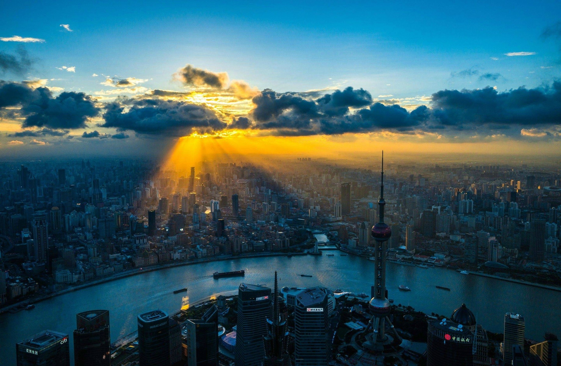 shanghai, восход, город