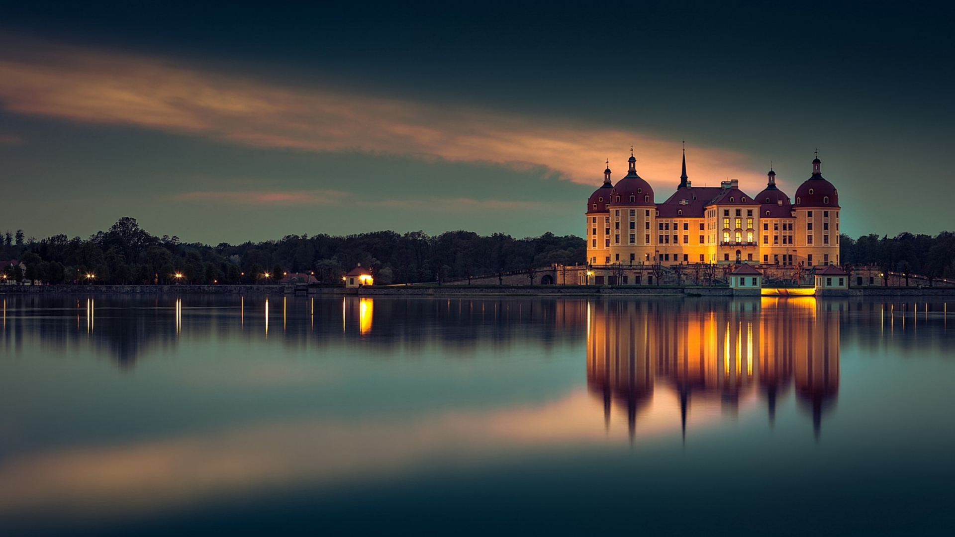 moritzburg, озеро, вечер
