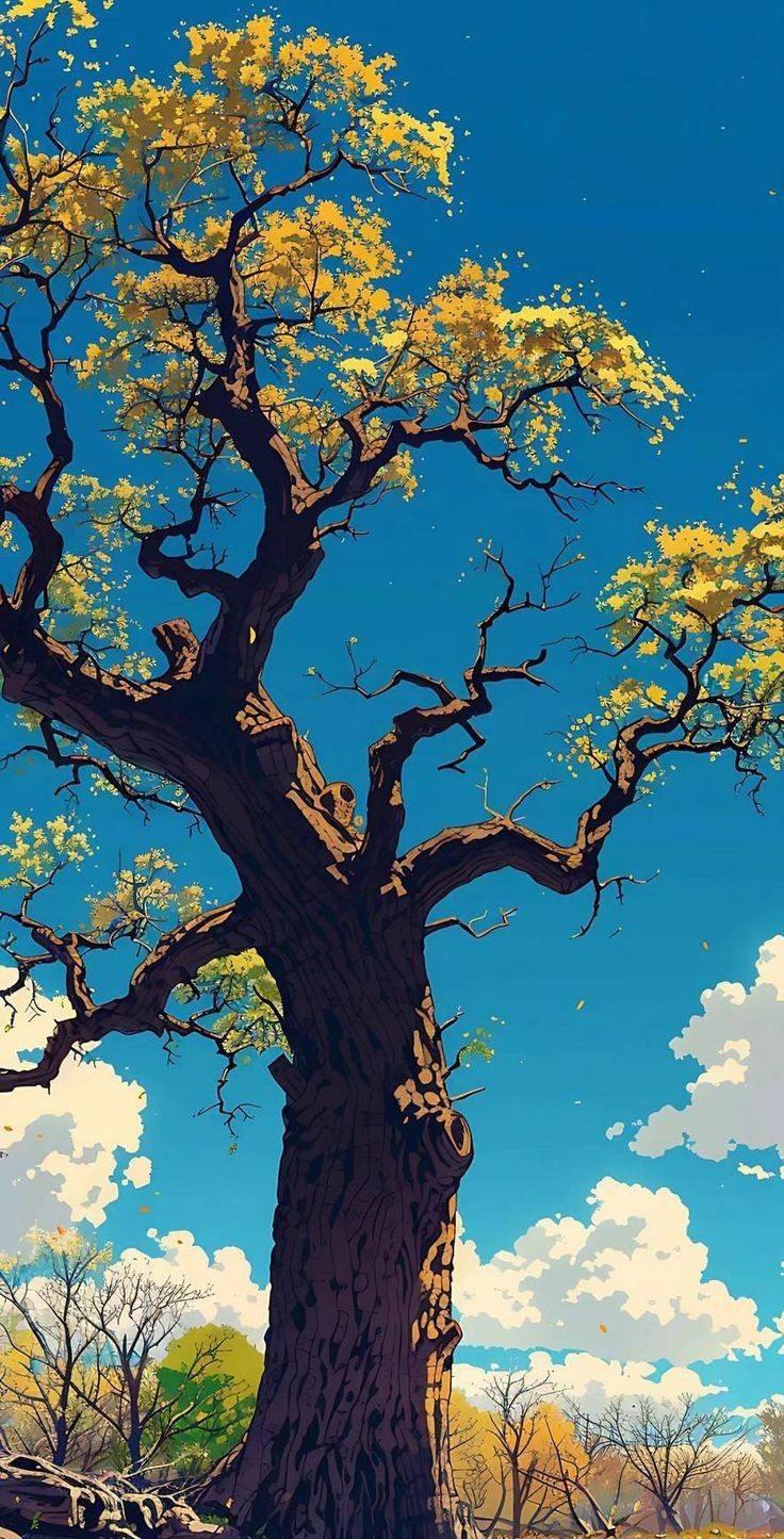 есть большое дерево с большим количеством листьев на нем