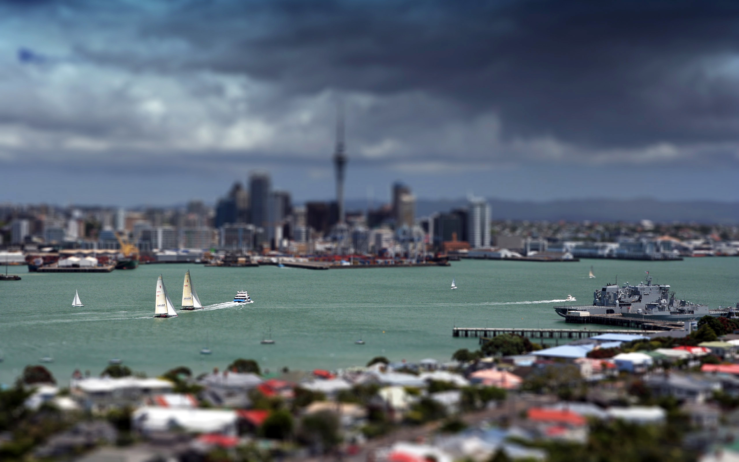 город, auckland, закат