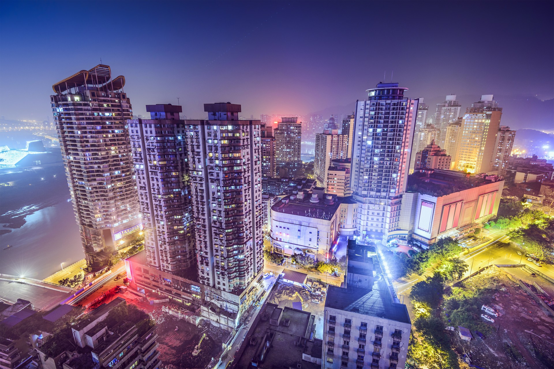 город, ночь, chongqing