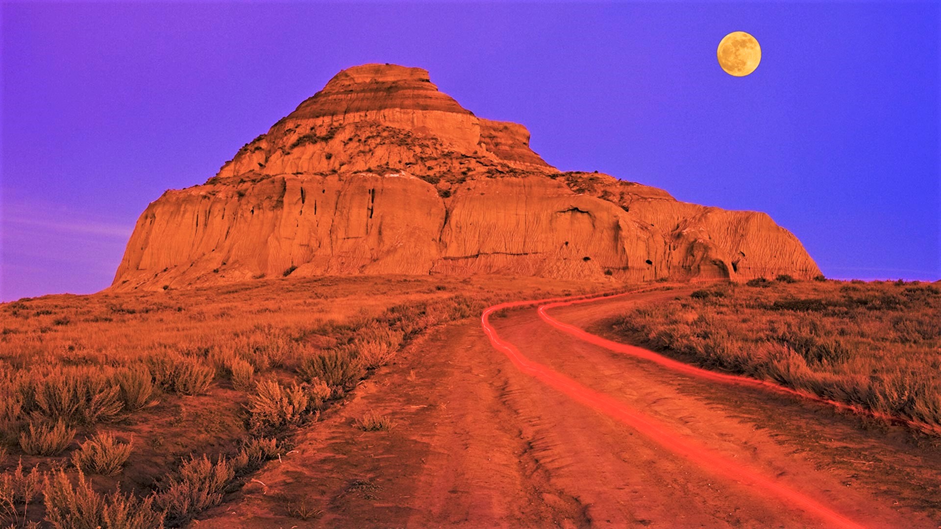 луна, дорога, пустыня