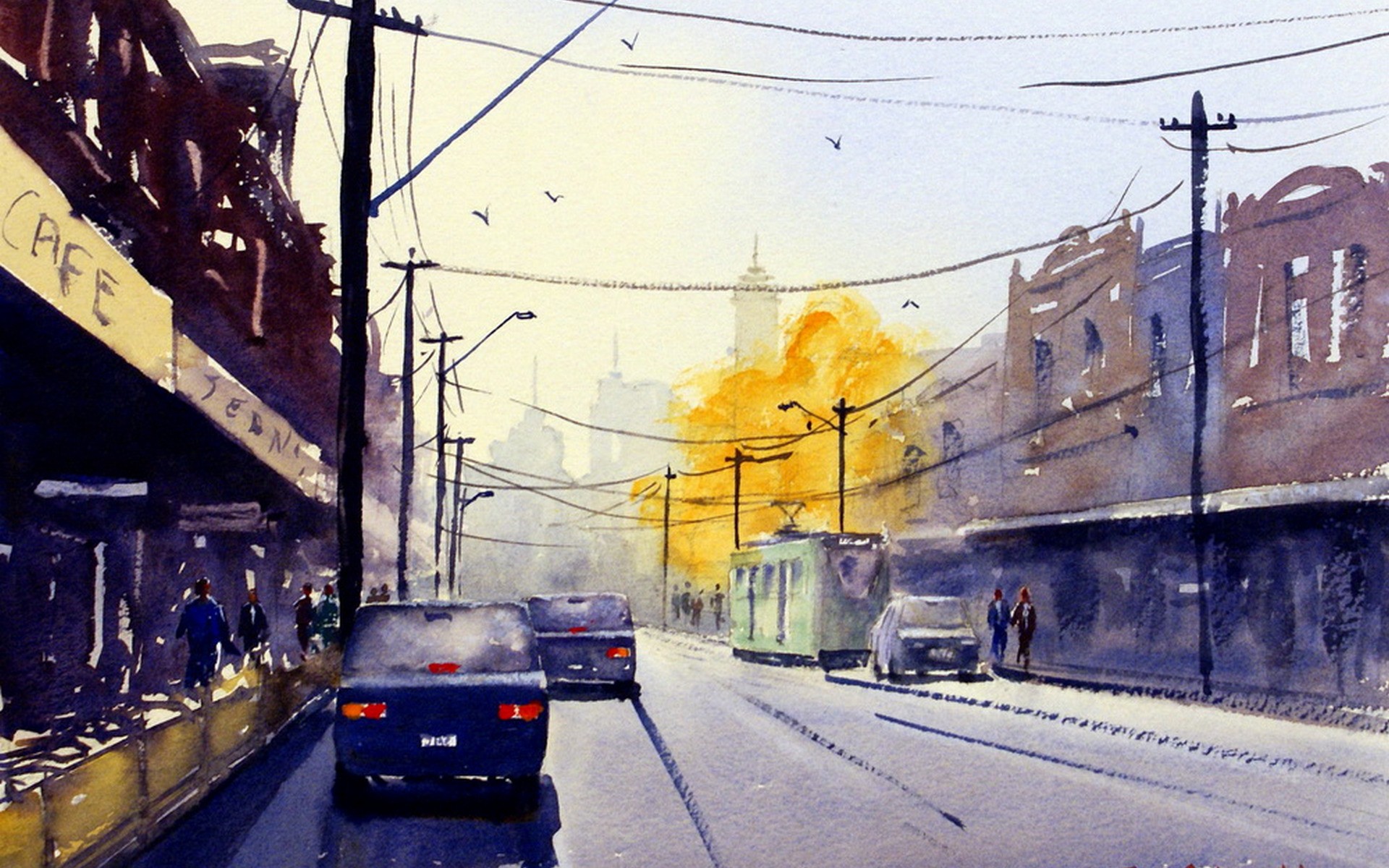 краска, акварель, сцена