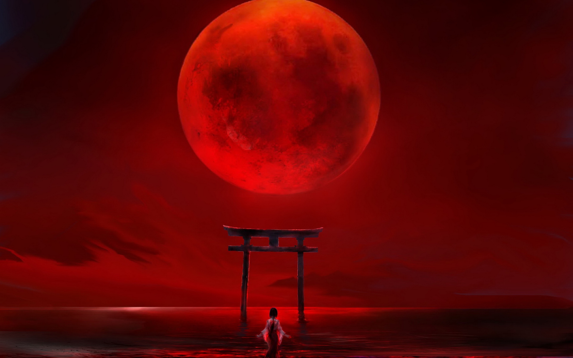 Card red moon