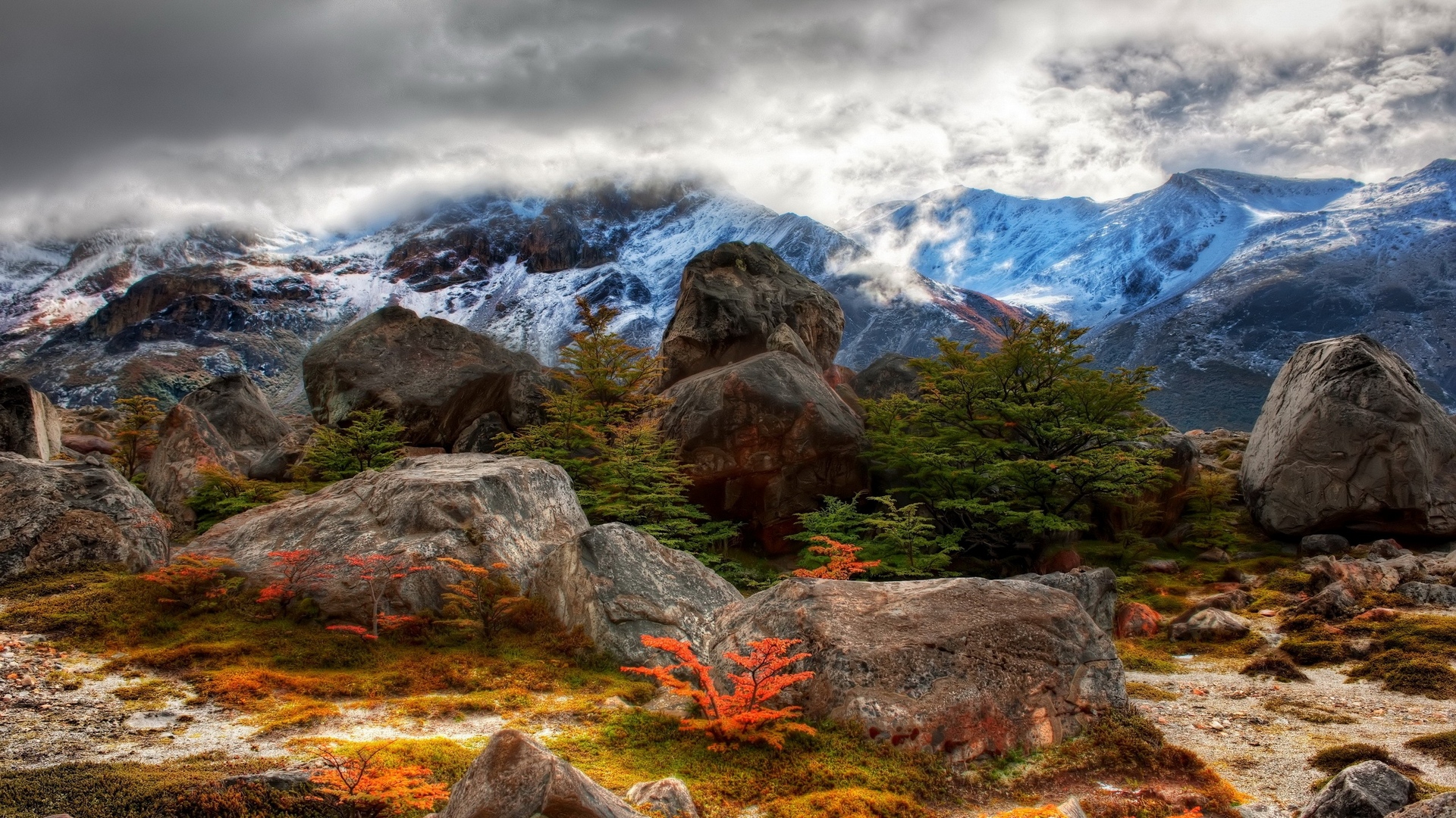 горы, снег, склон