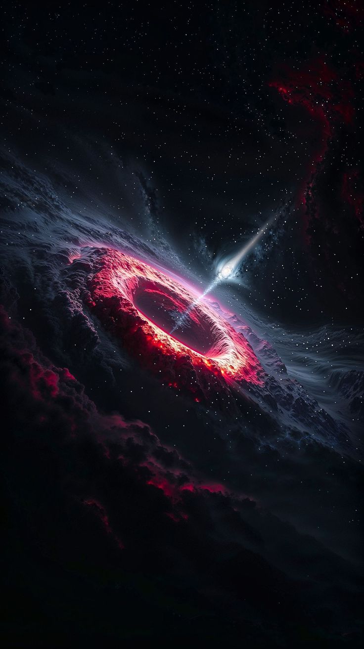 красная и черная галактики со звездой на заднем плане