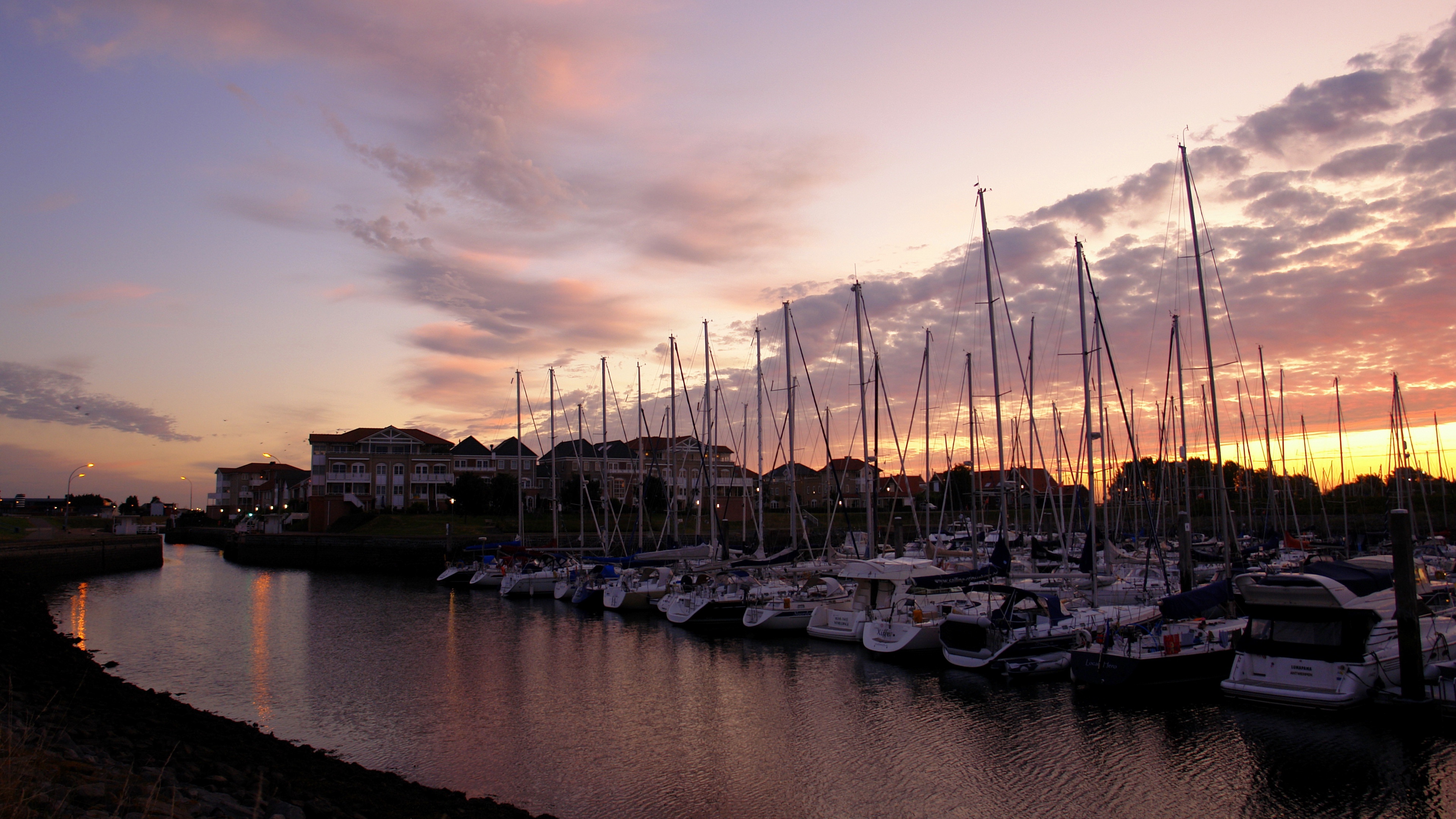 crépuscule, fond, harbor