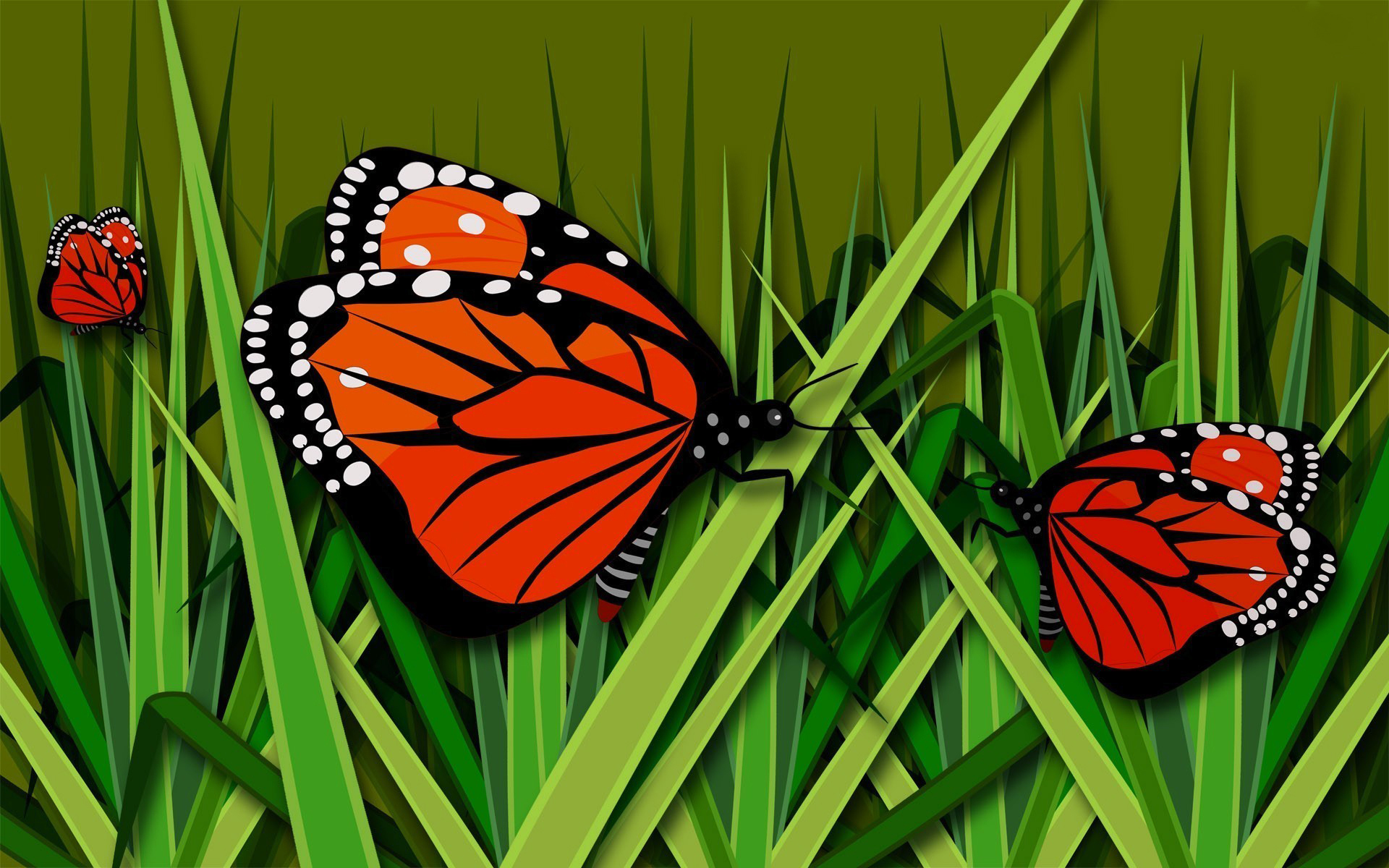 бабочки, трава