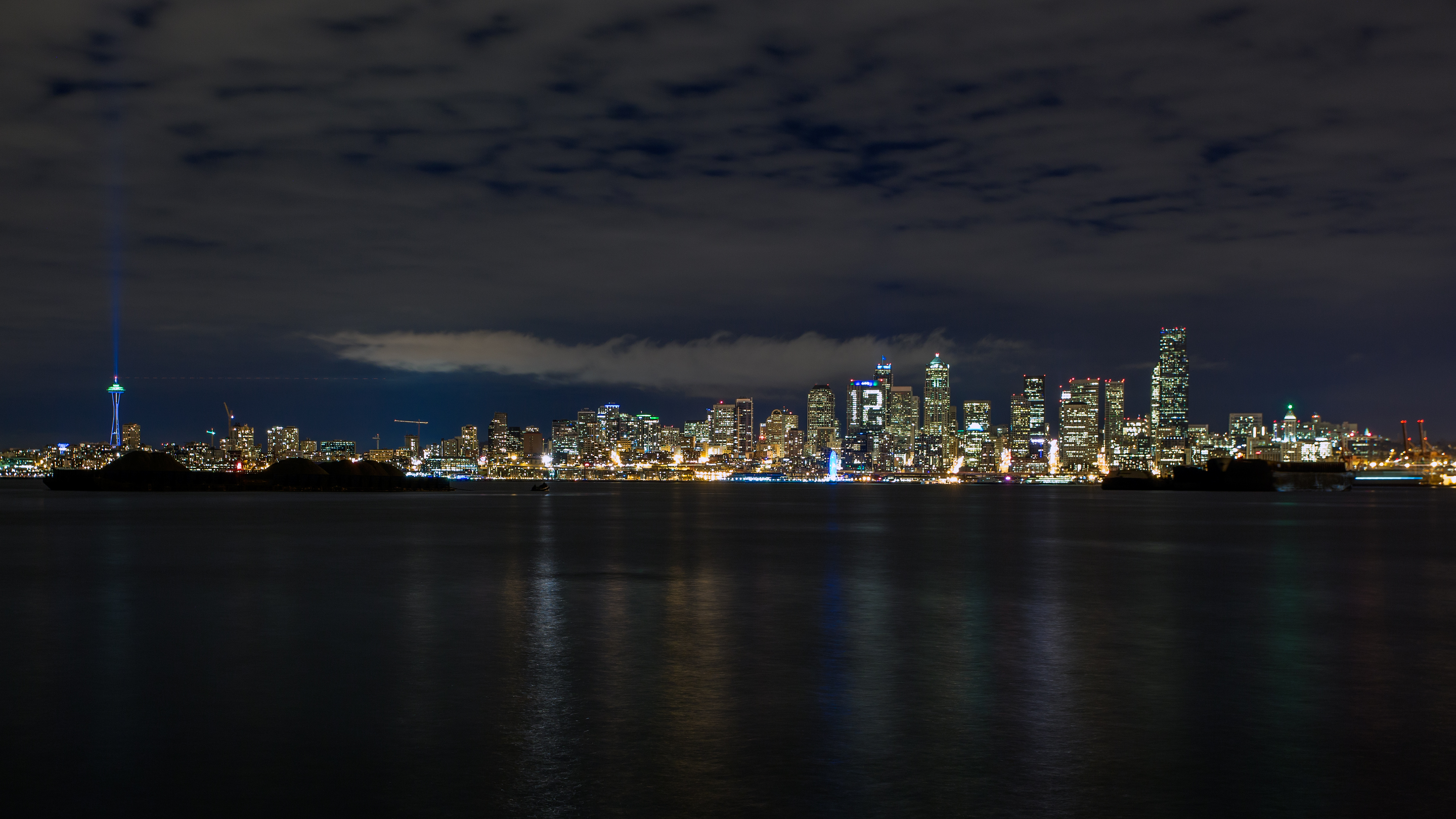 ночь, seattle, skyline
