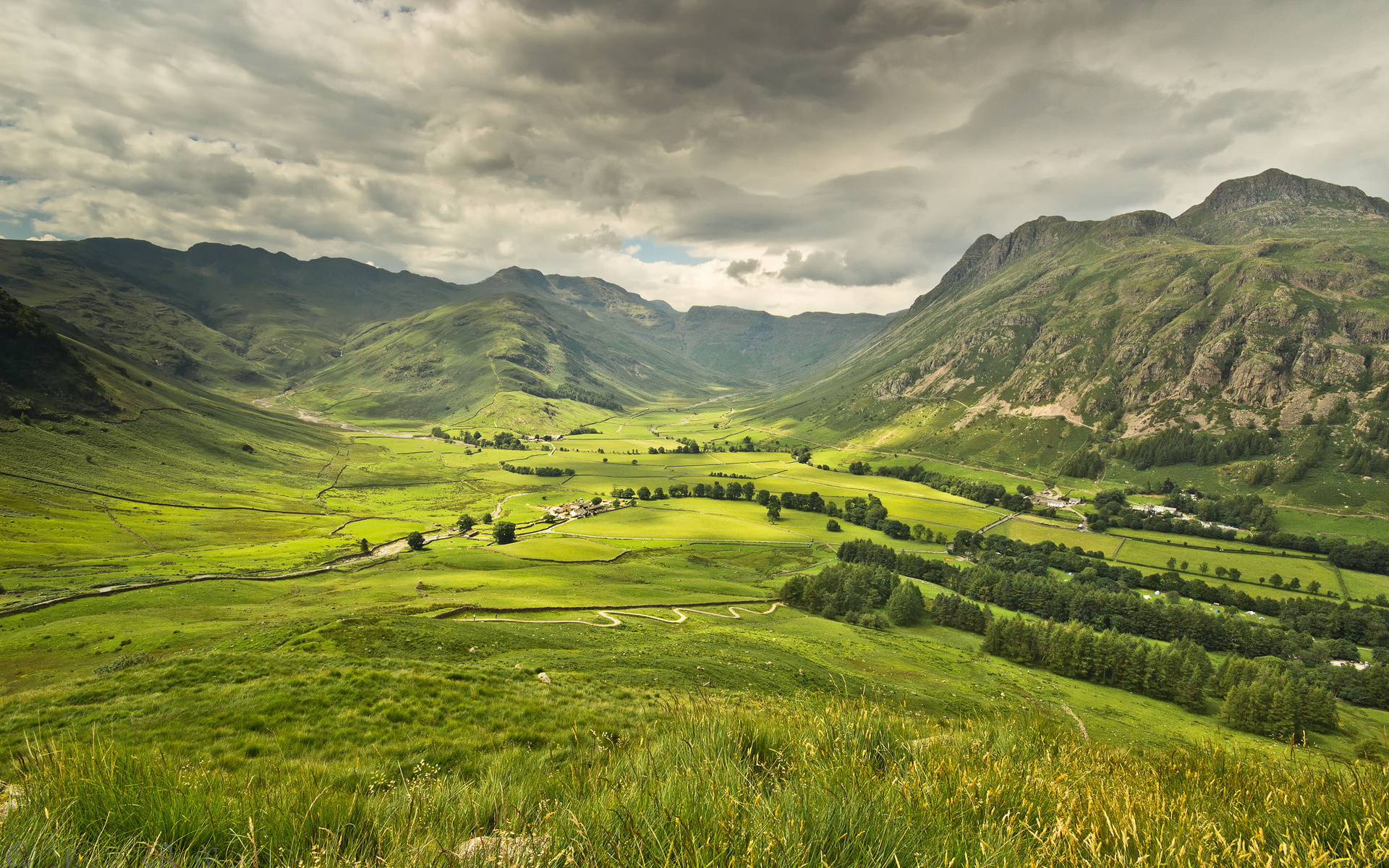 горы, луга, небо