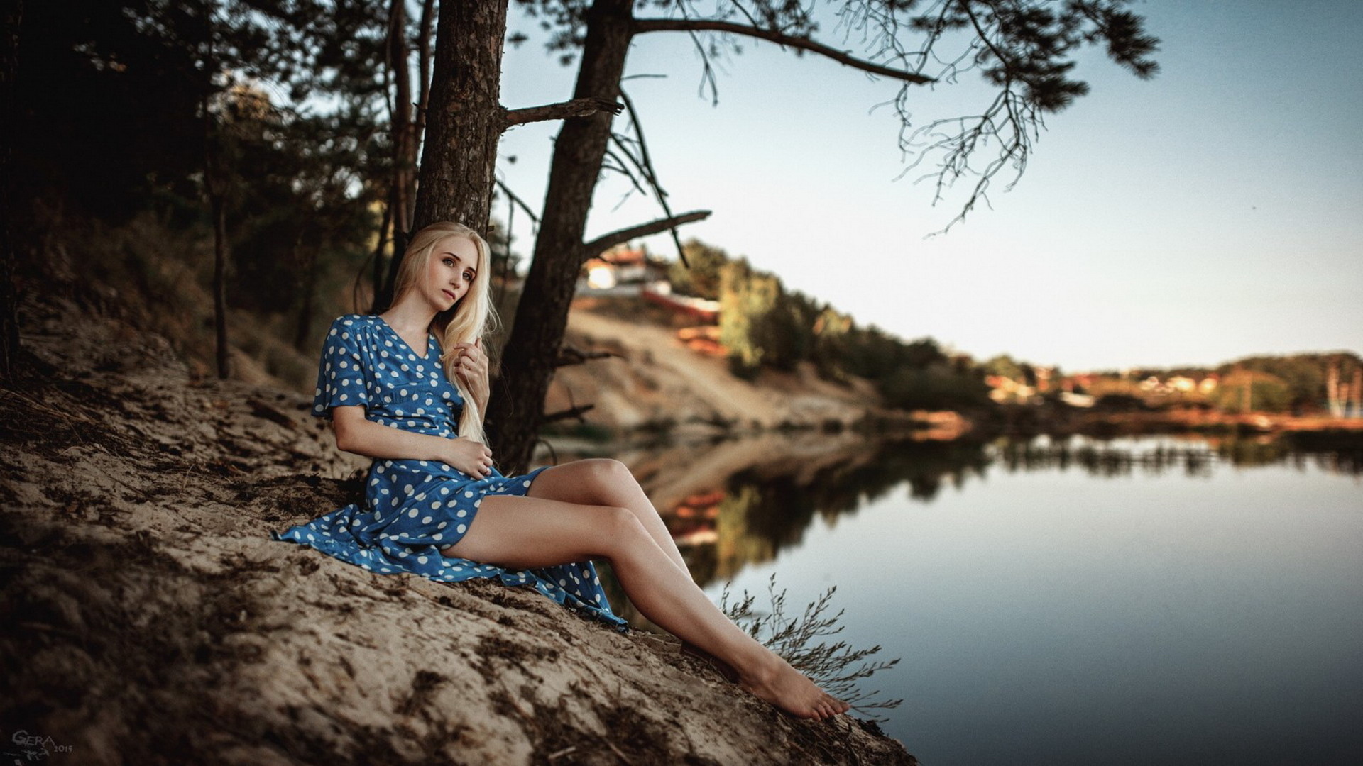 женщина, озеро, природа
