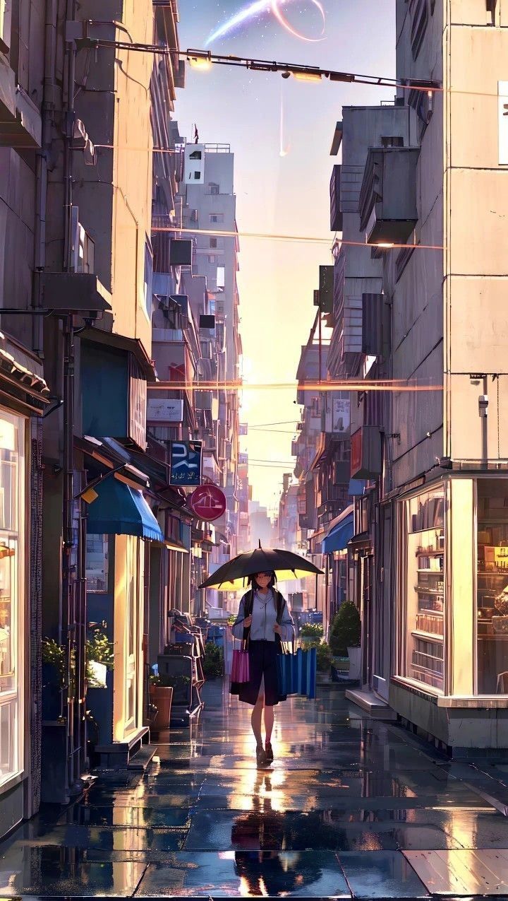 женщина идет по улице с зонтиком