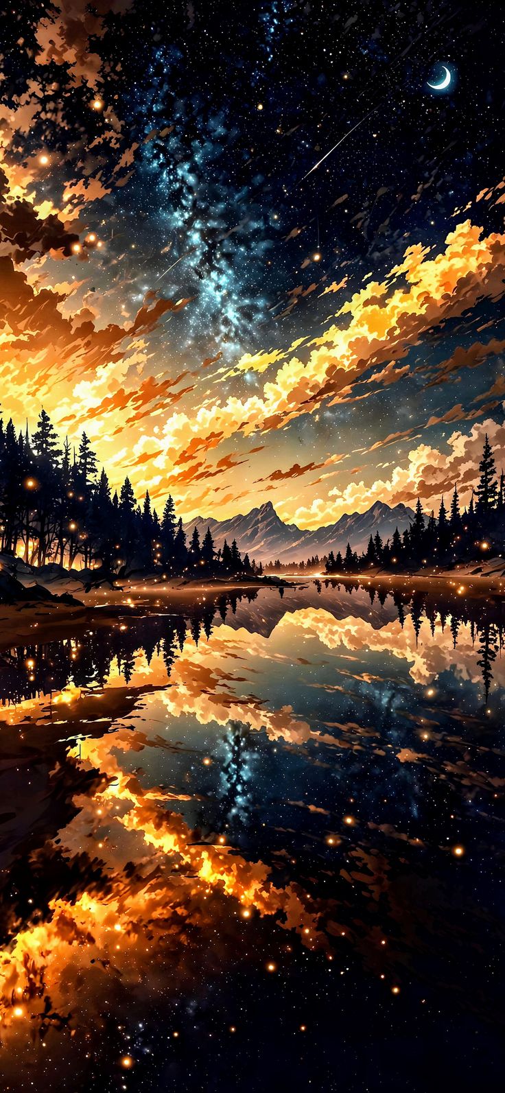 картина озера с горой на заднем плане