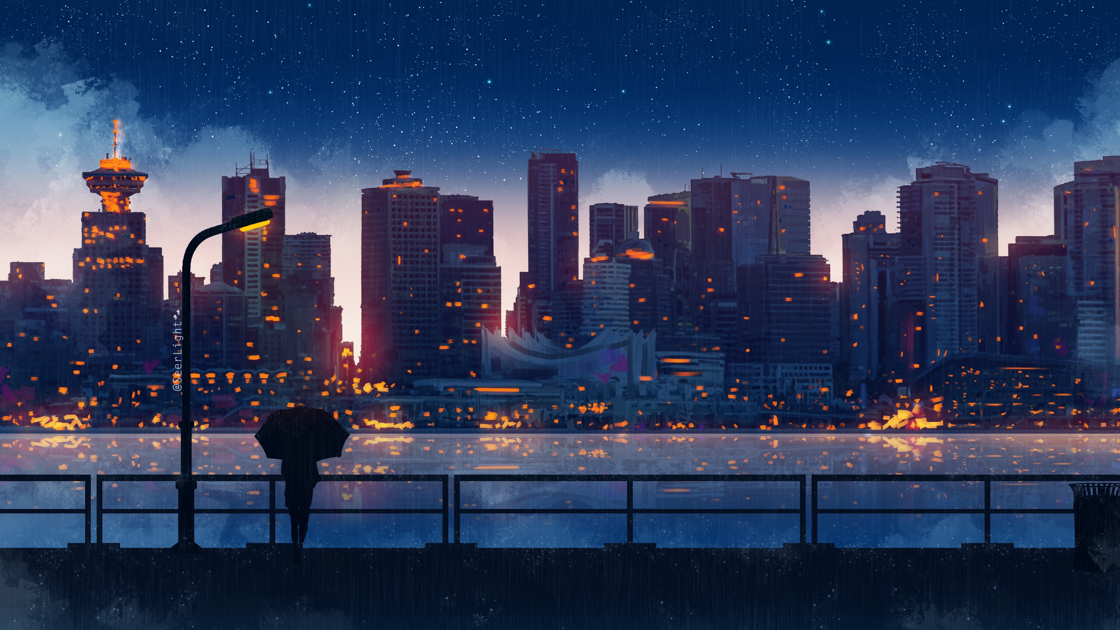 anime, дождь, арта