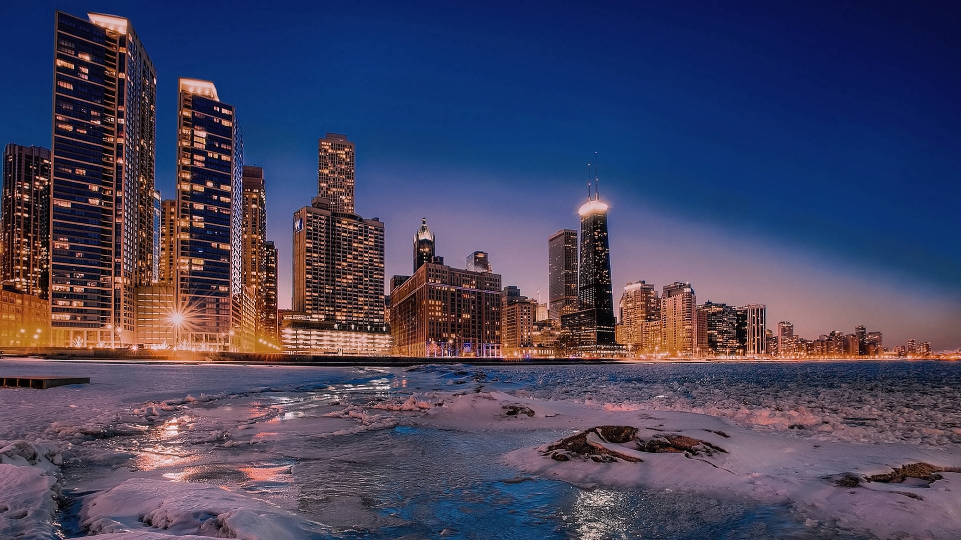 chicago, winter, ночь