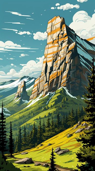 есть плакат горы с небесным фоном