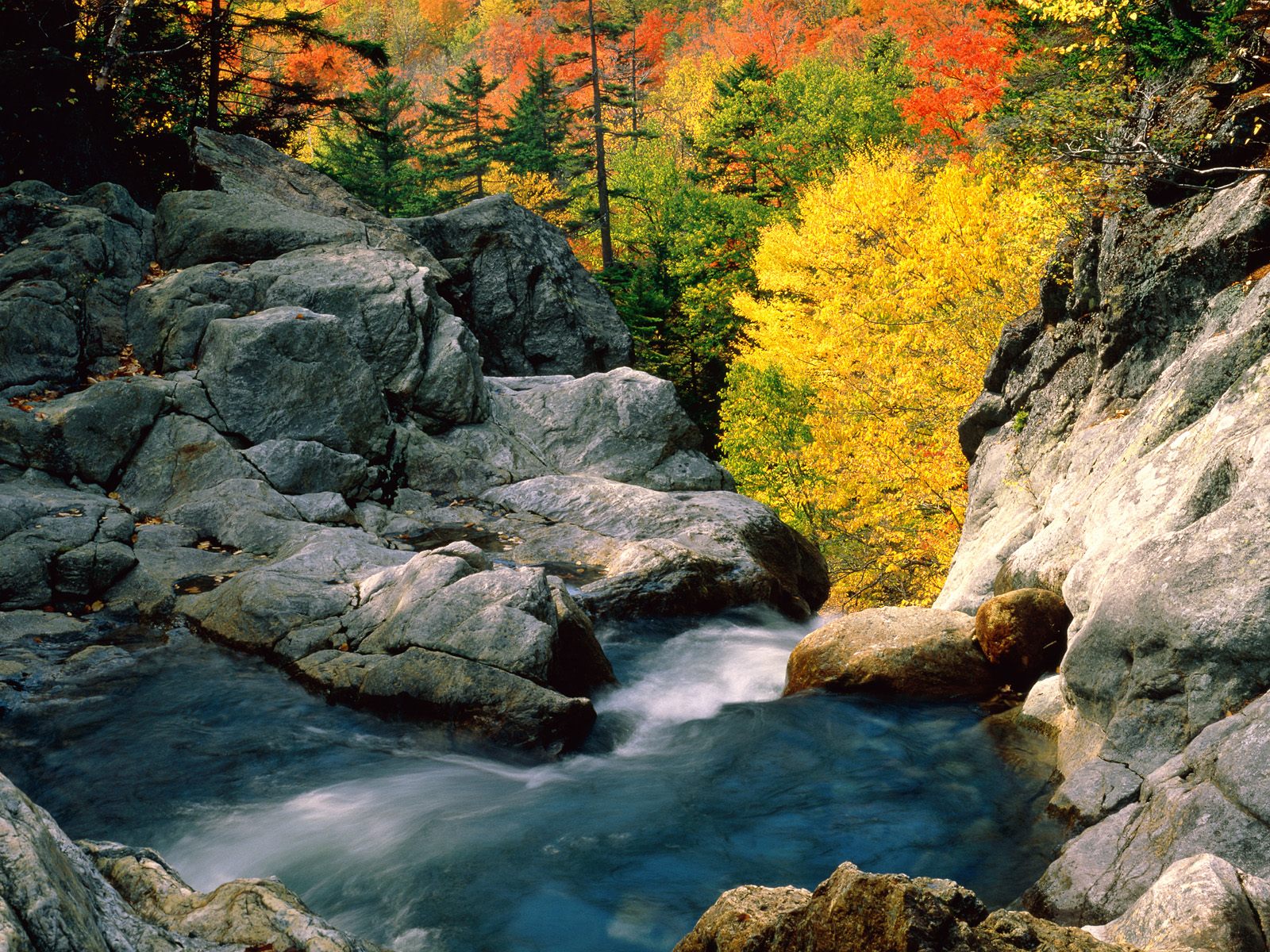 водопад, камень, гора