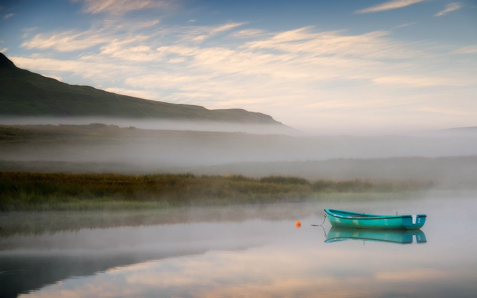 озеро, туман, утро