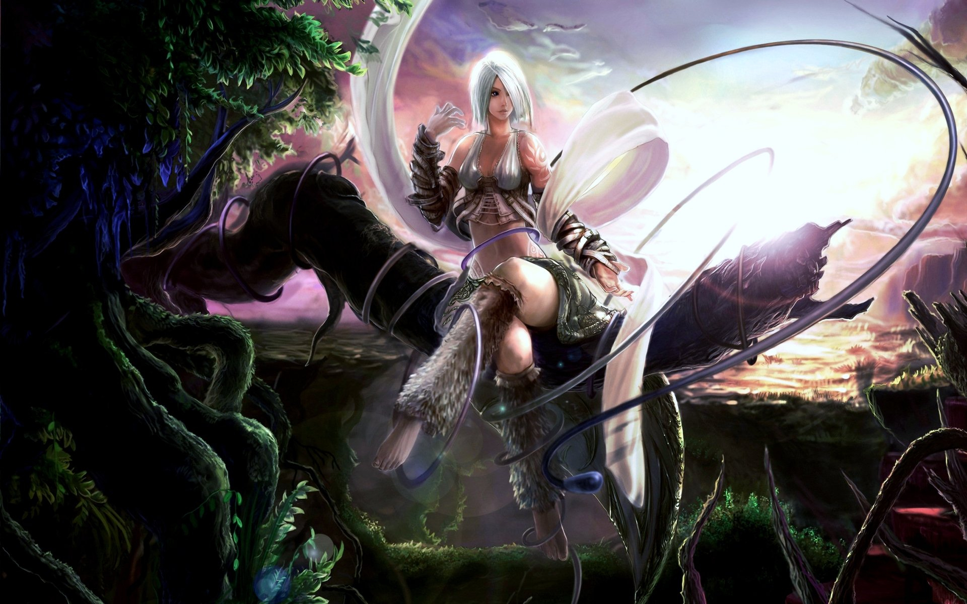 есть женщина верхом на лошади в фантастической обстановке