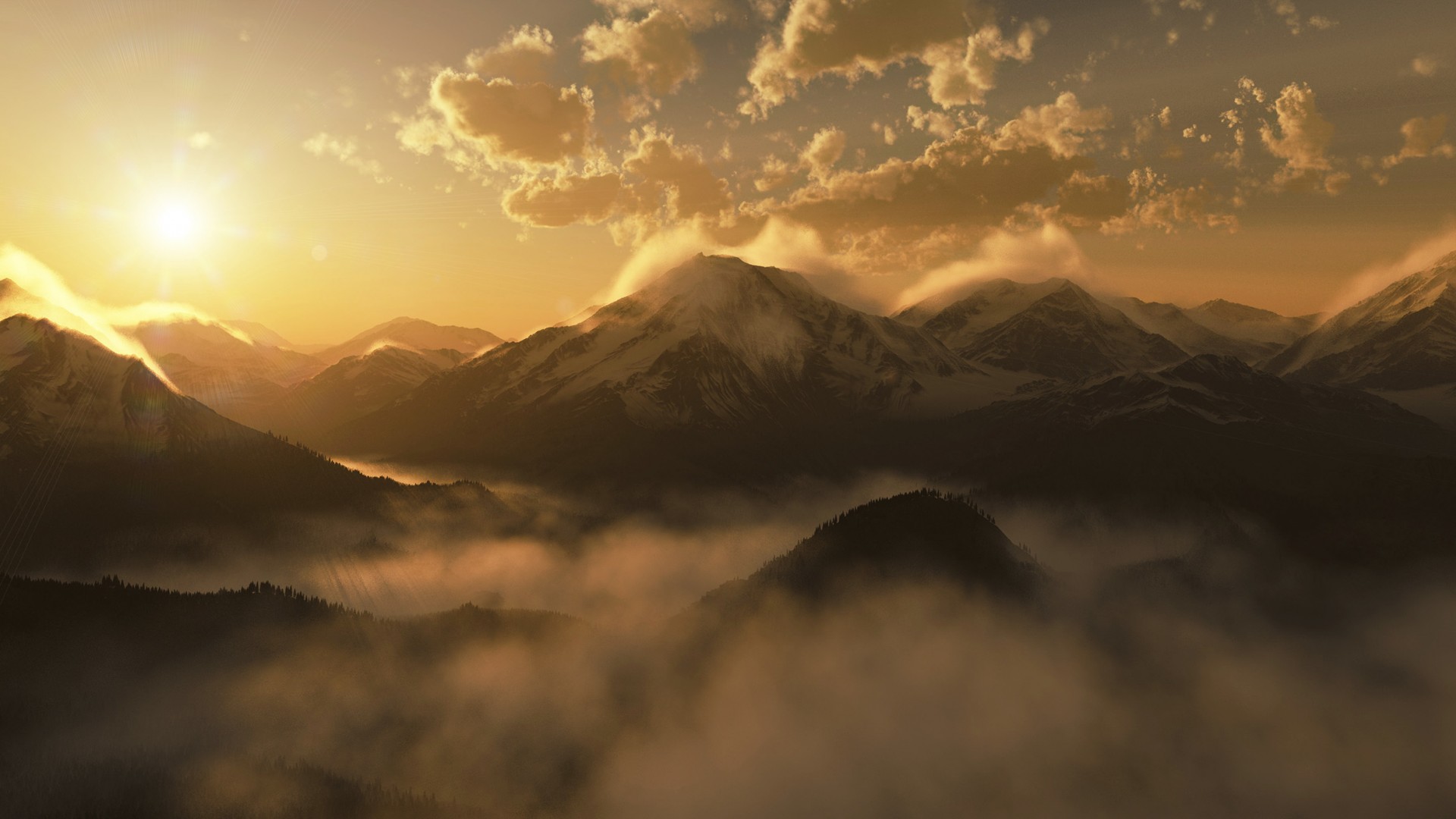 горячие, солнце, пейзаж