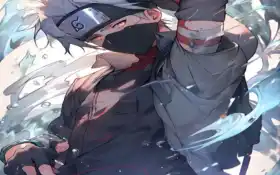 персонаж аниме с маской на голове и черной курткой